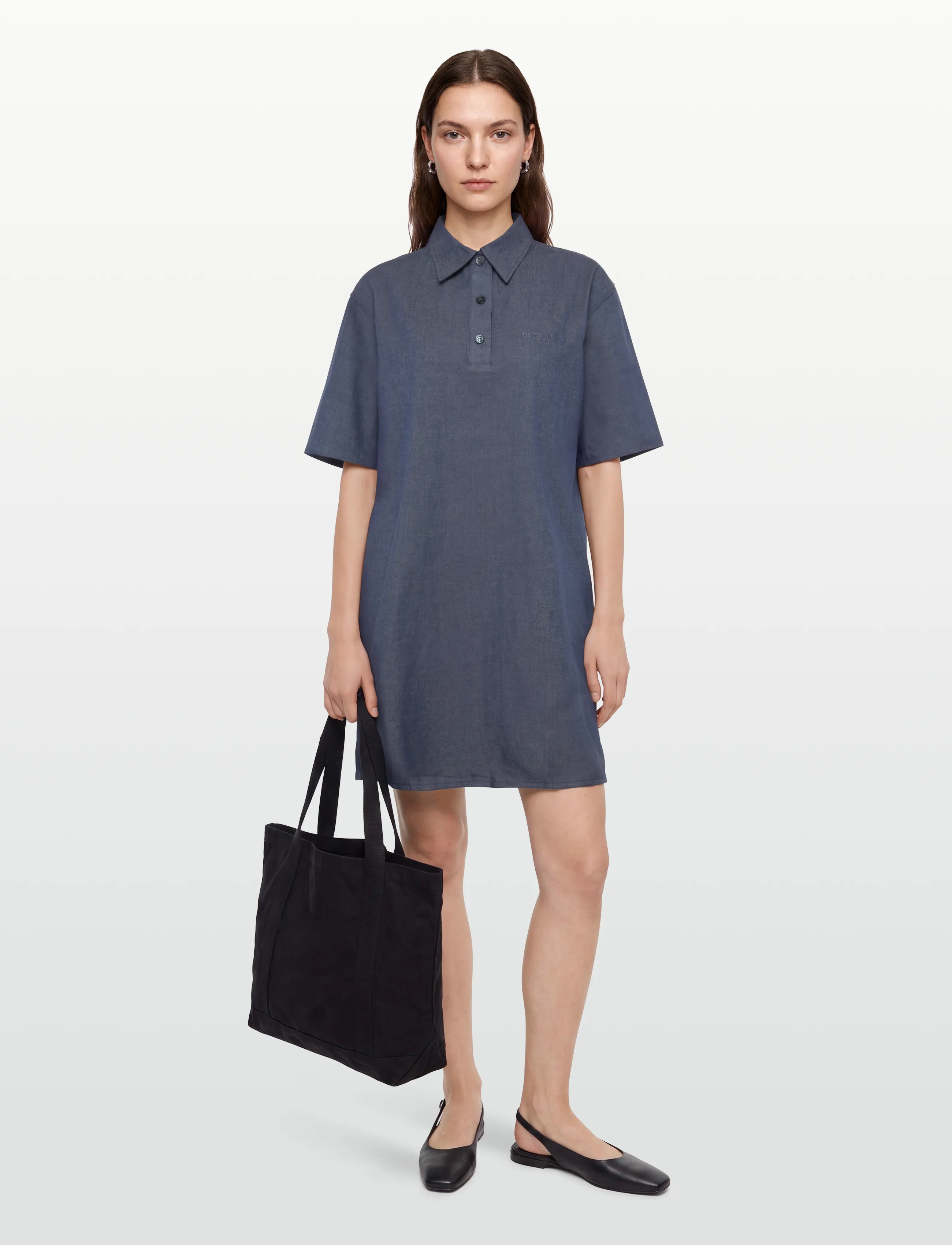 Maison Kitsune Polo Dress, Kvinder, Denim Polokjole, Navy, Str: 34