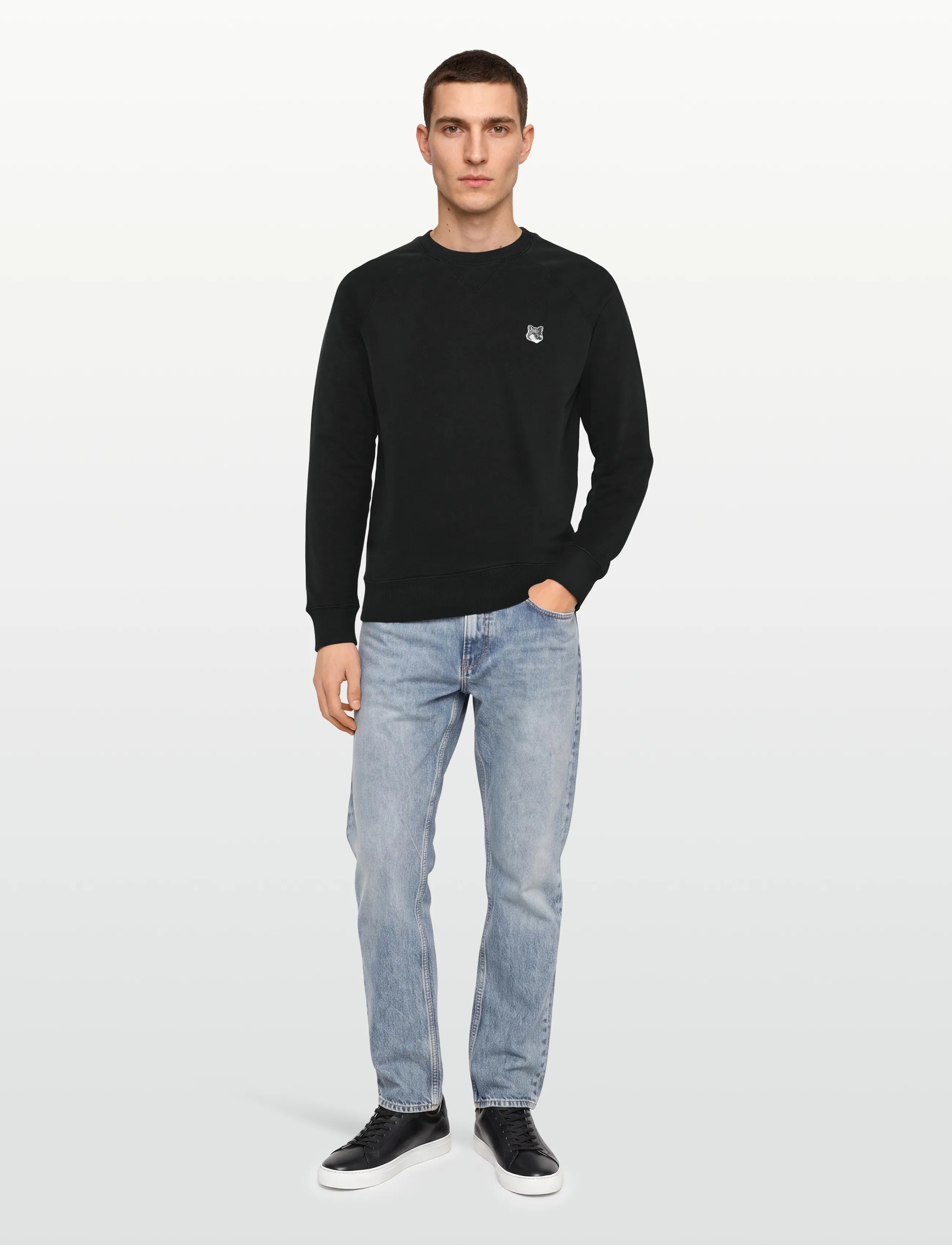 Maison Kitsune Grey Fox Head Patch Classic Sweatshirt, S, Sweatshirts & Hoodies, Schwarz - Sweatshirts, Männerswear