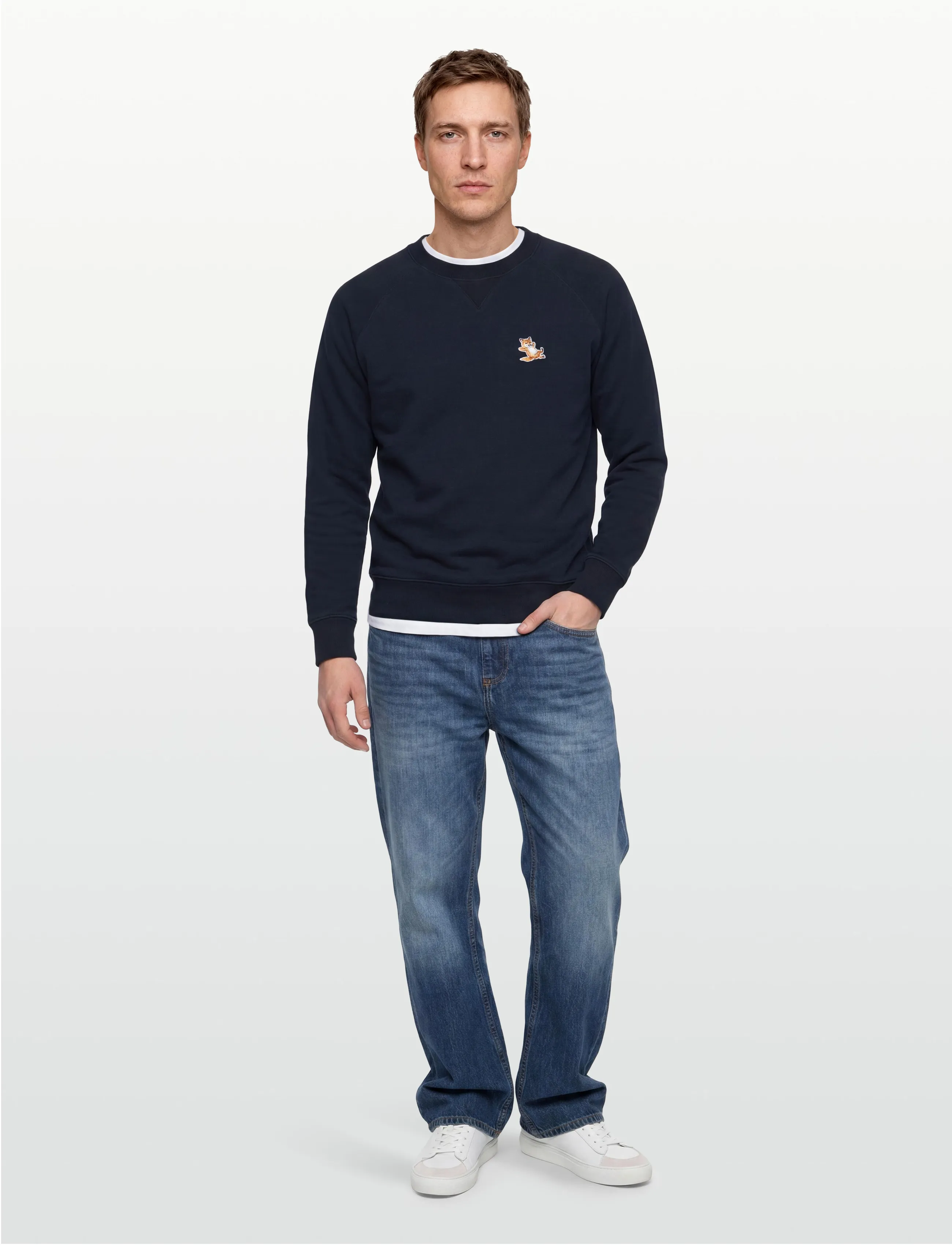 Maison Kitsune Chillax Fox Patch Classic Sweatshirt, XL, Navy, Sweatshirts & Hættetrøjer > Sweatshirts, Herre