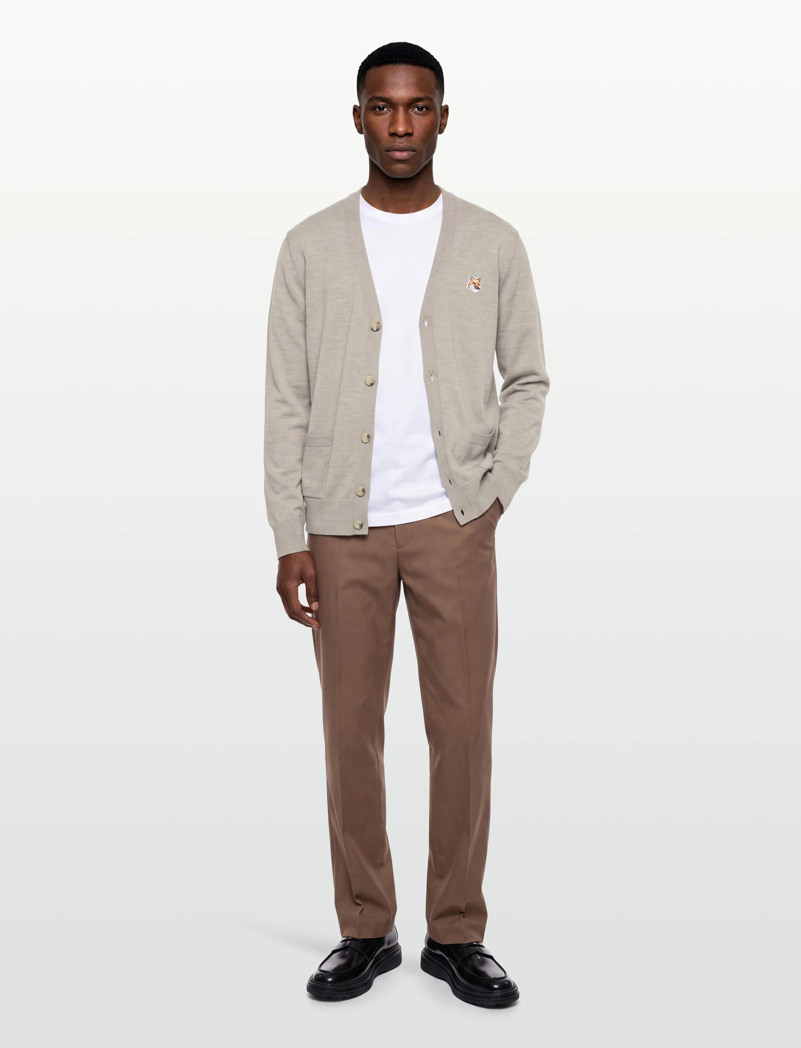 Maison Kitsune - FOX HEAD PATCH CLASSIC CARDIGAN - strickjacken - beige melange - 0