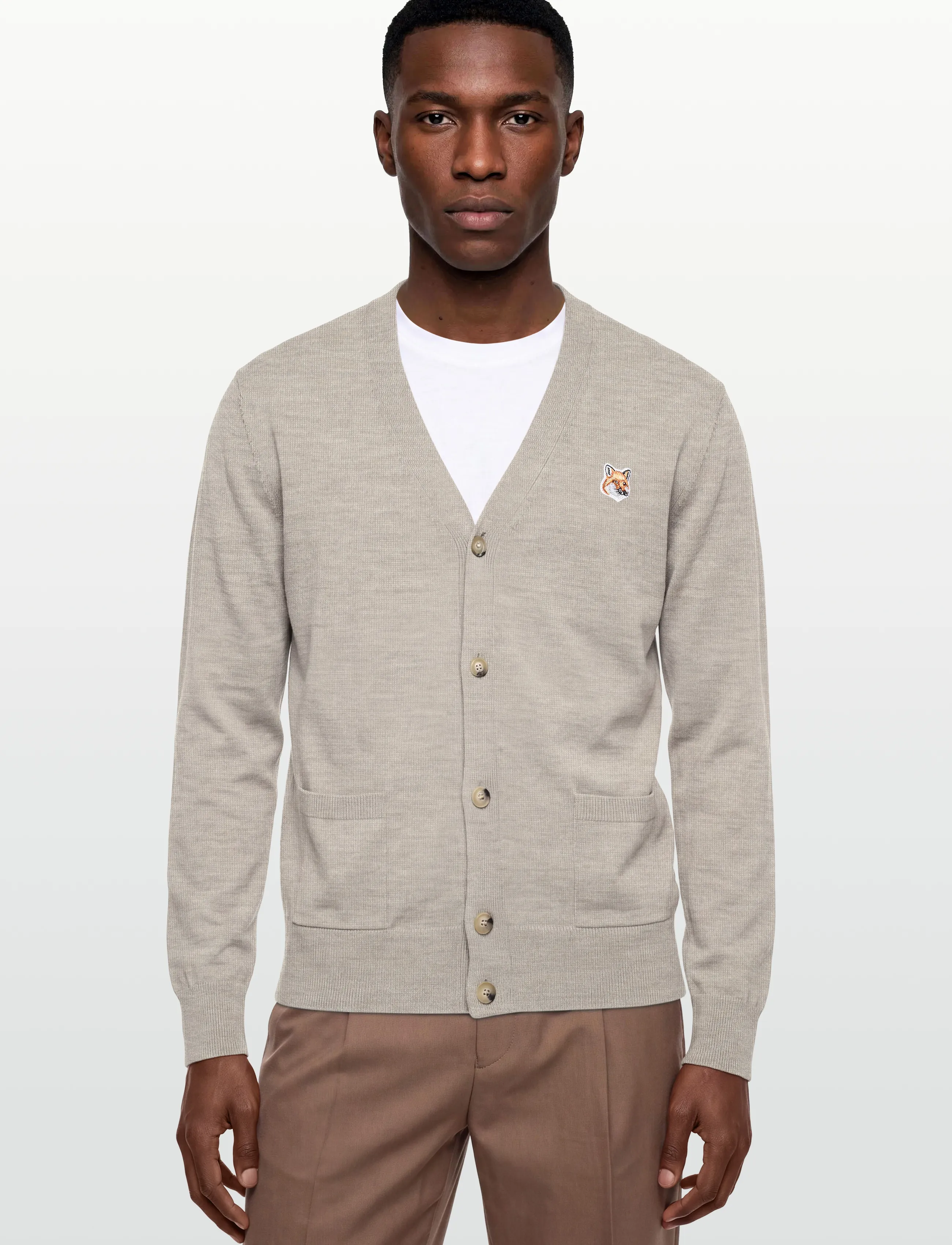 Maison Kitsune - FOX HEAD PATCH CLASSIC CARDIGAN - strickjacken - beige melange - 3