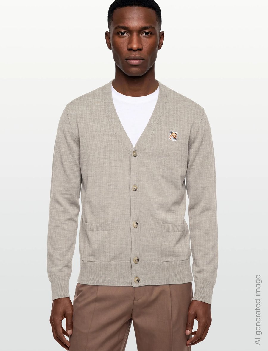 Maison Kitsune - FOX HEAD PATCH CLASSIC CARDIGAN - strickjacken - beige melange - 3