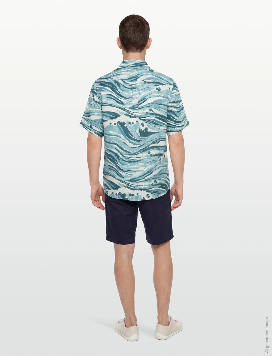 Maison Kitsune - MAISON KITSUNE x VILEBREQUIN CHARLI SHIRT - pattern shirts - storm blue design - 4