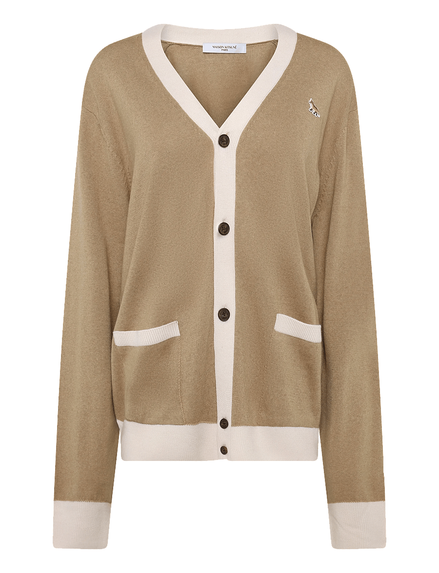 Maison Kitsune - BABY FOX PATCH BI-COLOR CLASSIC CARDIGAN - koftor - beige - 0