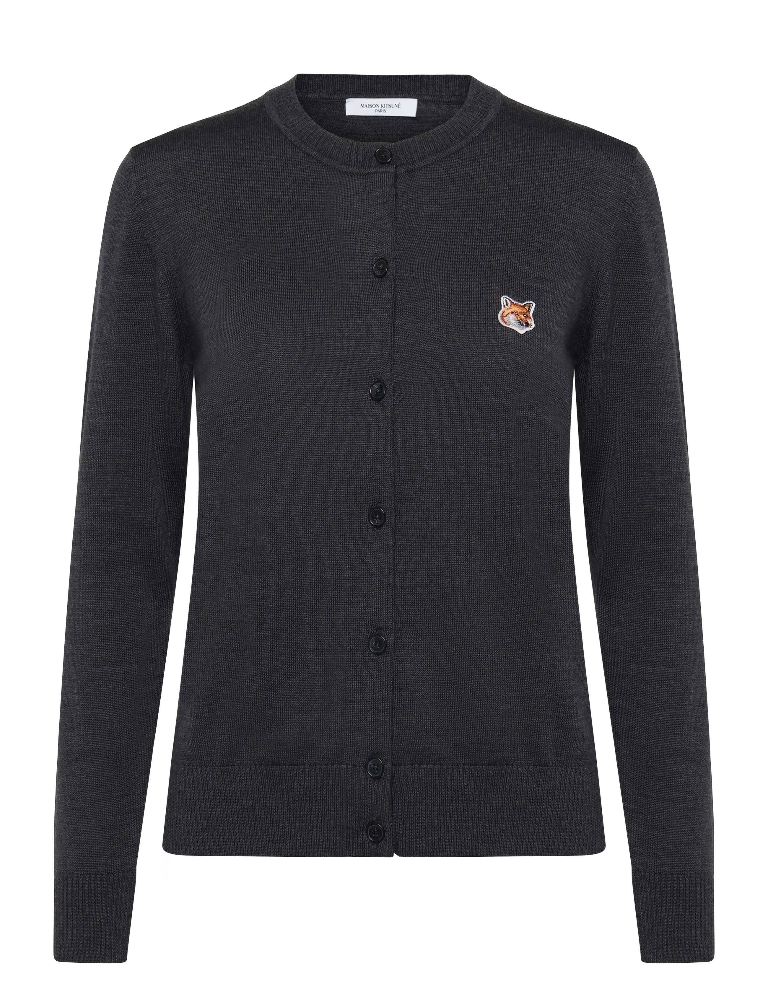 Maison Kitsune FOX HEAD PATCH ADJUSTED R-NECK CARDIGAN - Kudumid - ANTHRACITE MELANGE / grey