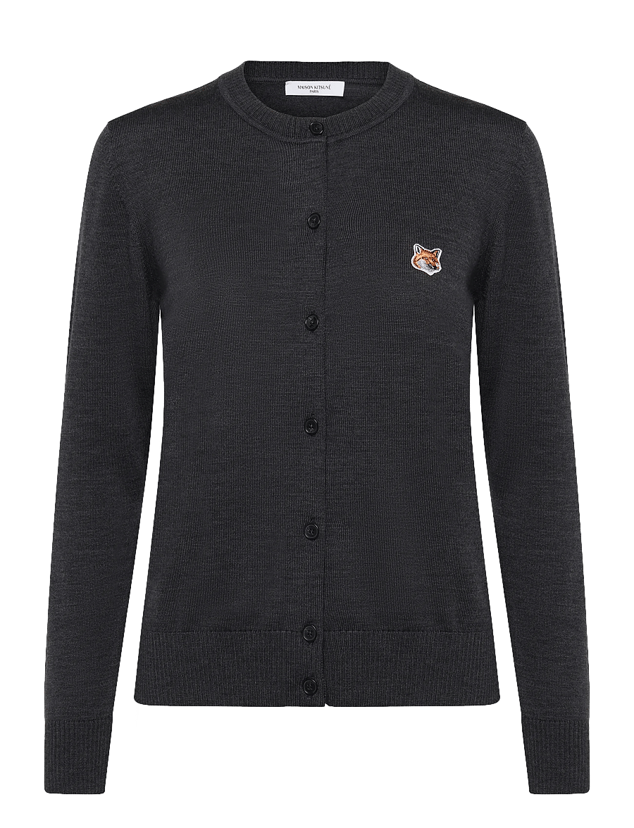 Maison Kitsune - FOX HEAD PATCH ADJUSTED R-NECK CARDIGAN - kardiganid - anthracite melange - 1