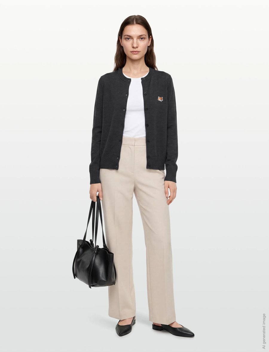 Maison Kitsune - FOX HEAD PATCH ADJUSTED R-NECK CARDIGAN - kardiganid - anthracite melange - 0