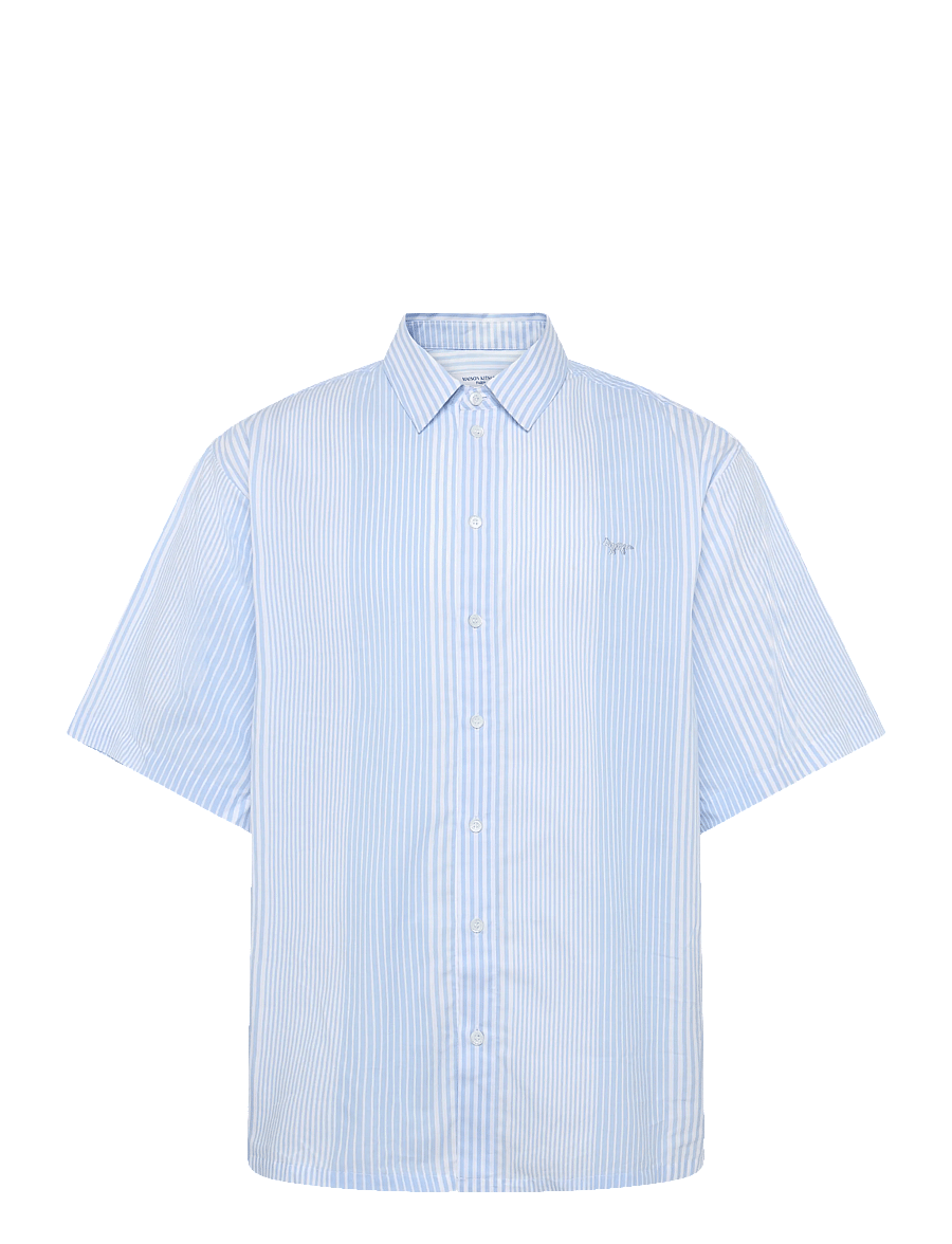 Maison Kitsune - OVERSIZED SHORT SLEEVE SHIRT - gestreifte hemden - light blue stripes - 0