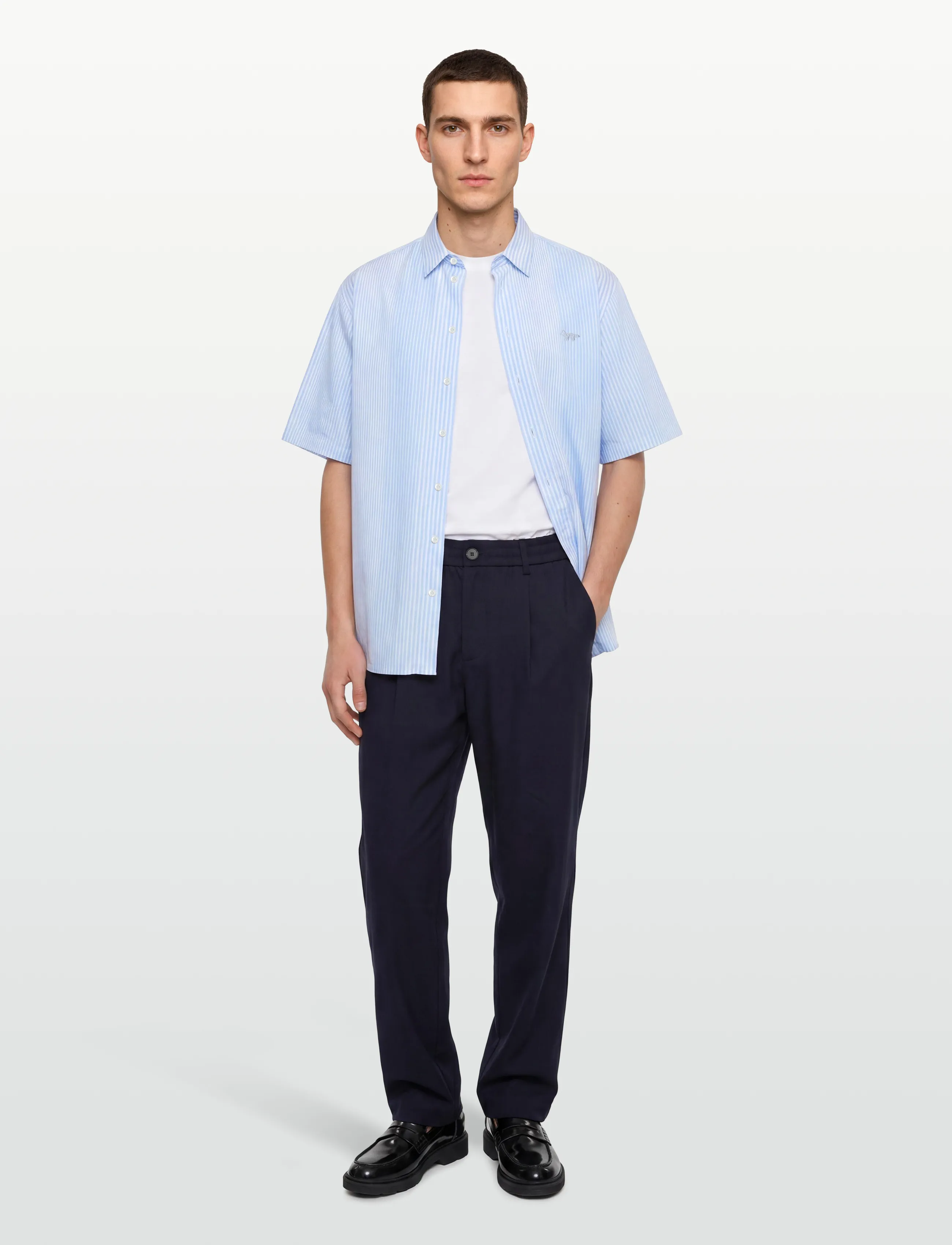 Maison Kitsune Oversized Short Sleeve Shirt, L, Blue, Skjorter > Kortærmede Shirts, Herre