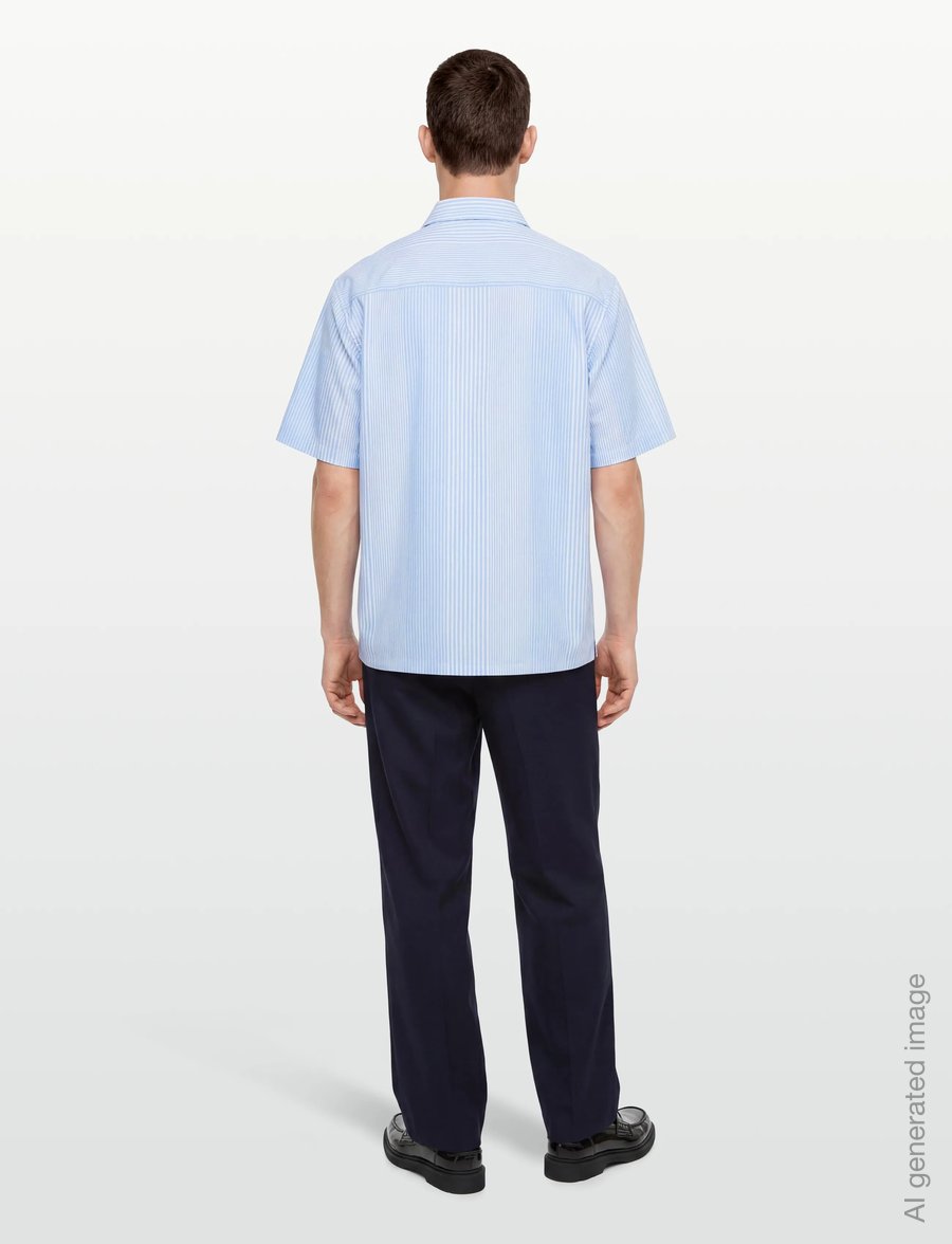 Maison Kitsune - OVERSIZED SHORT SLEEVE SHIRT - triibulised särgid - light blue stripes - 4