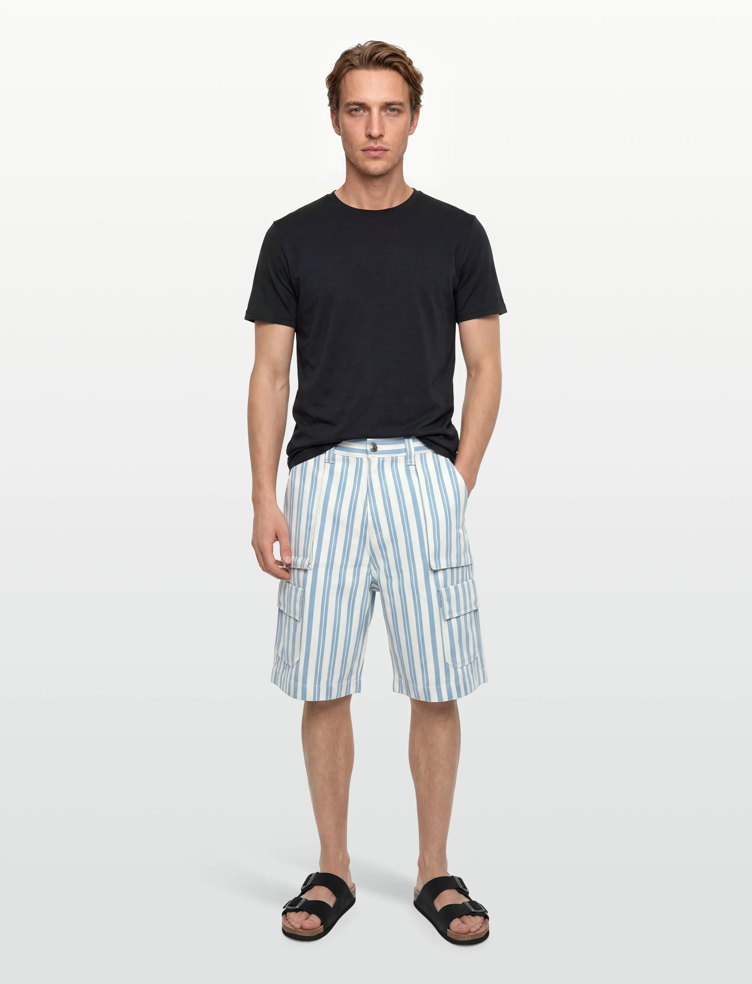 Maison Kitsune - OUTDOOR BERMUDA - cargo shorts - sky blue stripes - 0