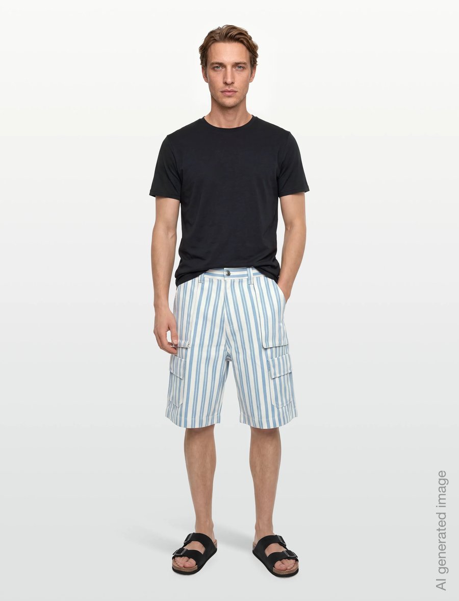 Maison Kitsune - OUTDOOR BERMUDA - cargo shorts - sky blue stripes - 0
