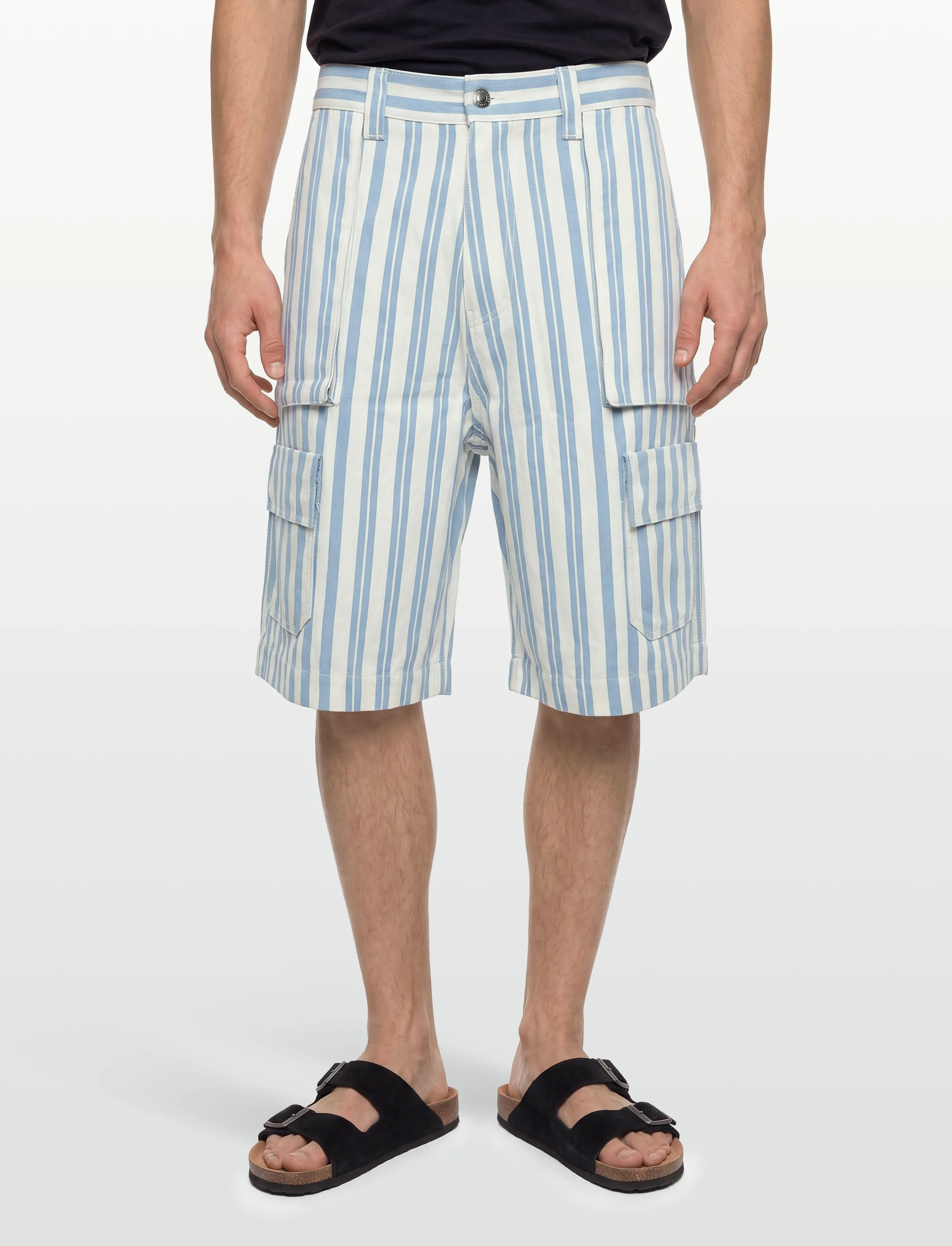 Maison Kitsune - OUTDOOR BERMUDA - cargo shorts - sky blue stripes - 3