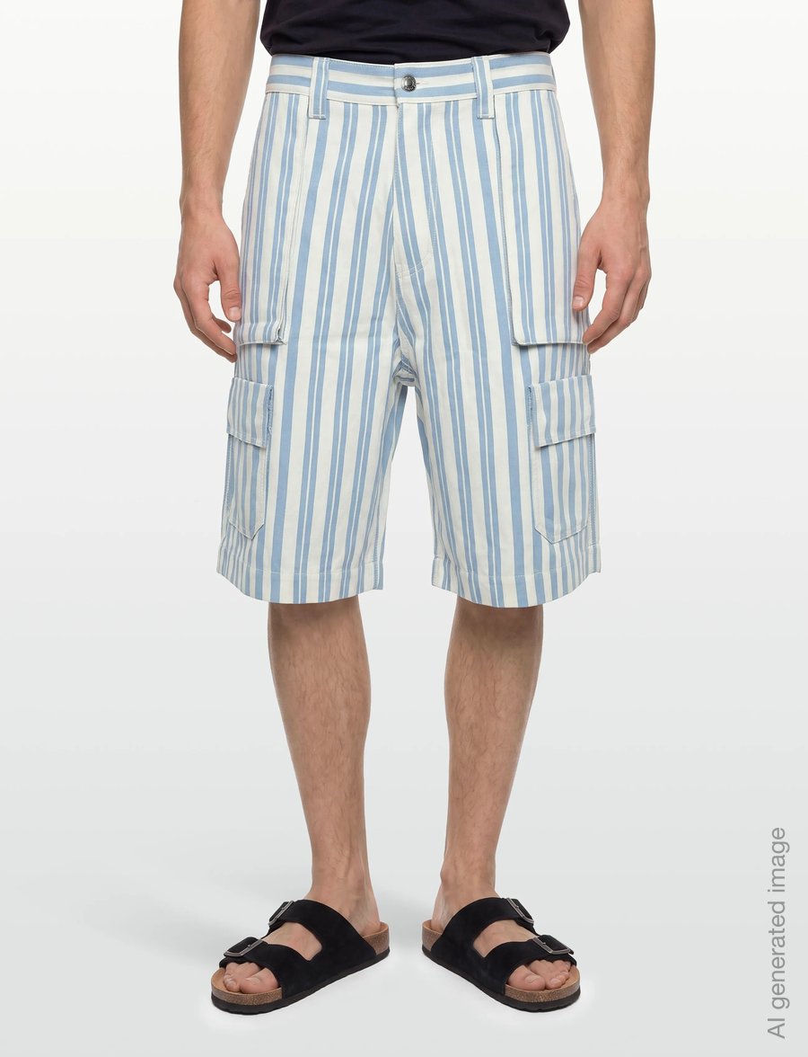 Maison Kitsune - OUTDOOR BERMUDA - cargo shorts - sky blue stripes - 3