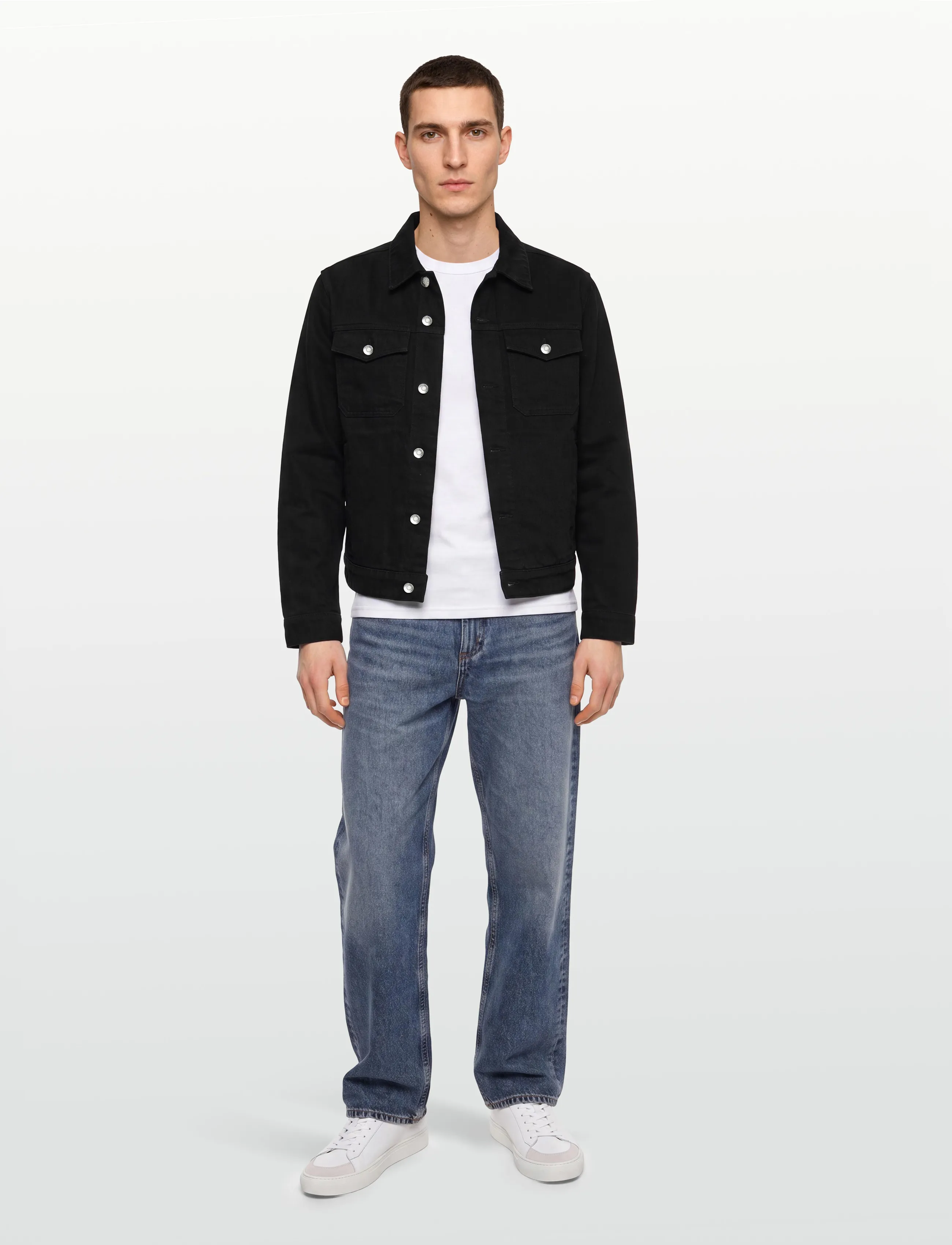 Maison Kitsune Cafe Trucker Jacket, L, Black, Denim > Unlined Denim Jackets, Herre