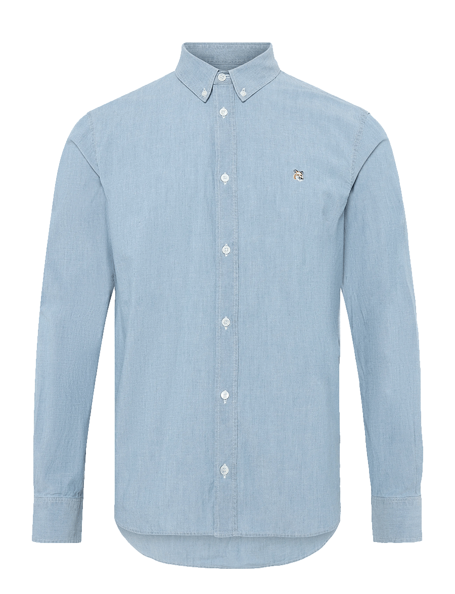 Maison Kitsune - FOX HEAD EMBROIDERY CLASSIC SHIRT BD - vabaajasärgid - washed indigo - 0