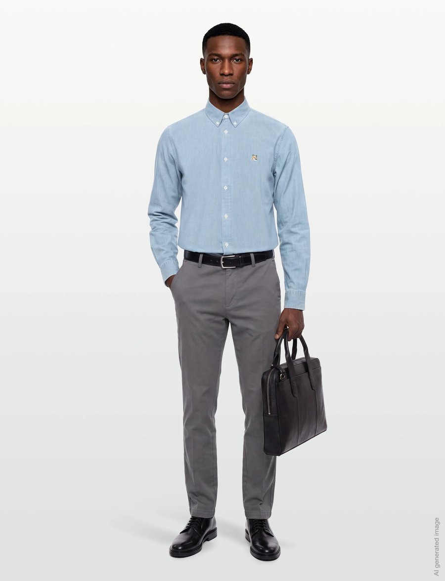 Maison Kitsune - FOX HEAD EMBROIDERY CLASSIC SHIRT BD - casual skjorter - washed indigo - 0