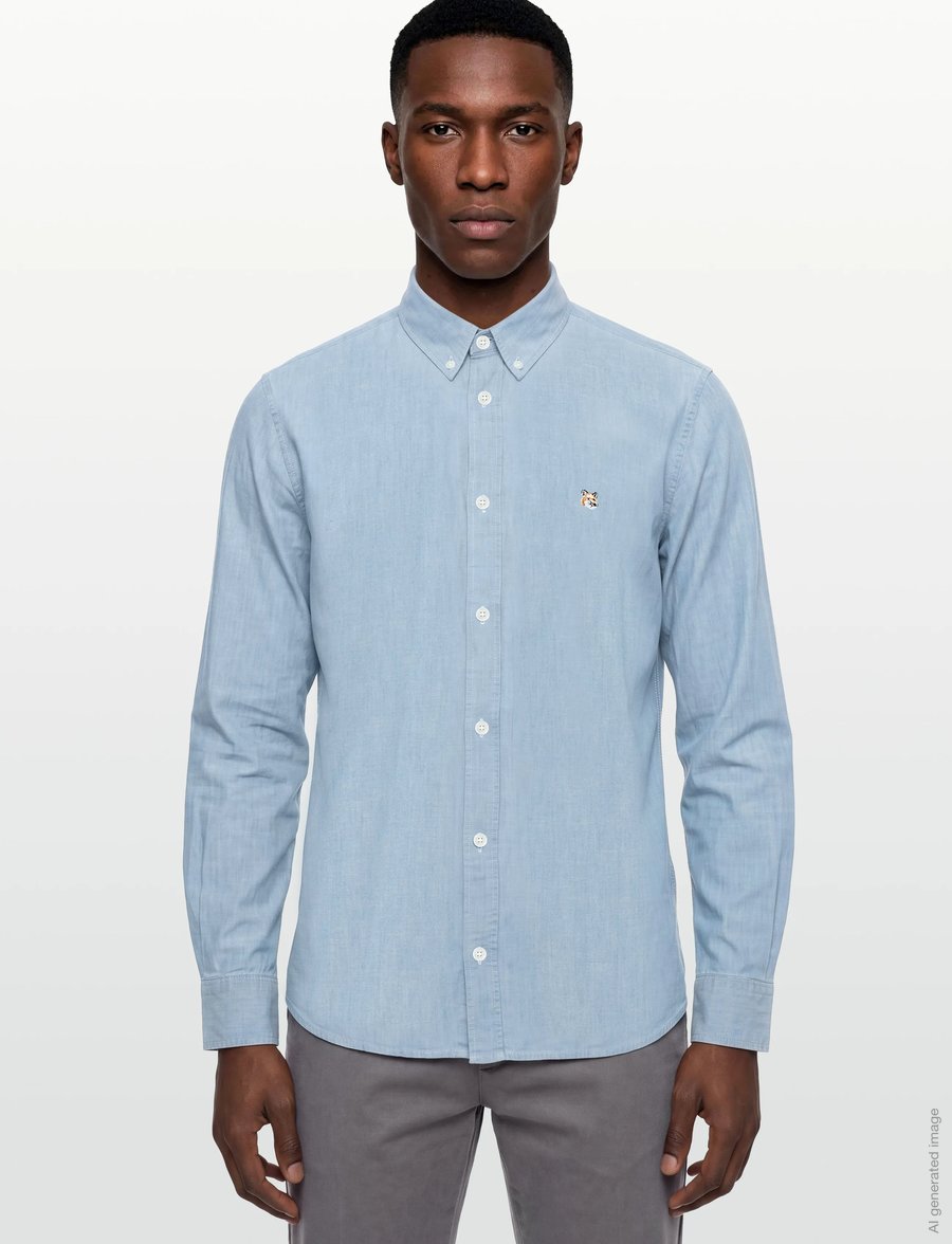 Maison Kitsune - FOX HEAD EMBROIDERY CLASSIC SHIRT BD - casual skjorter - washed indigo - 3