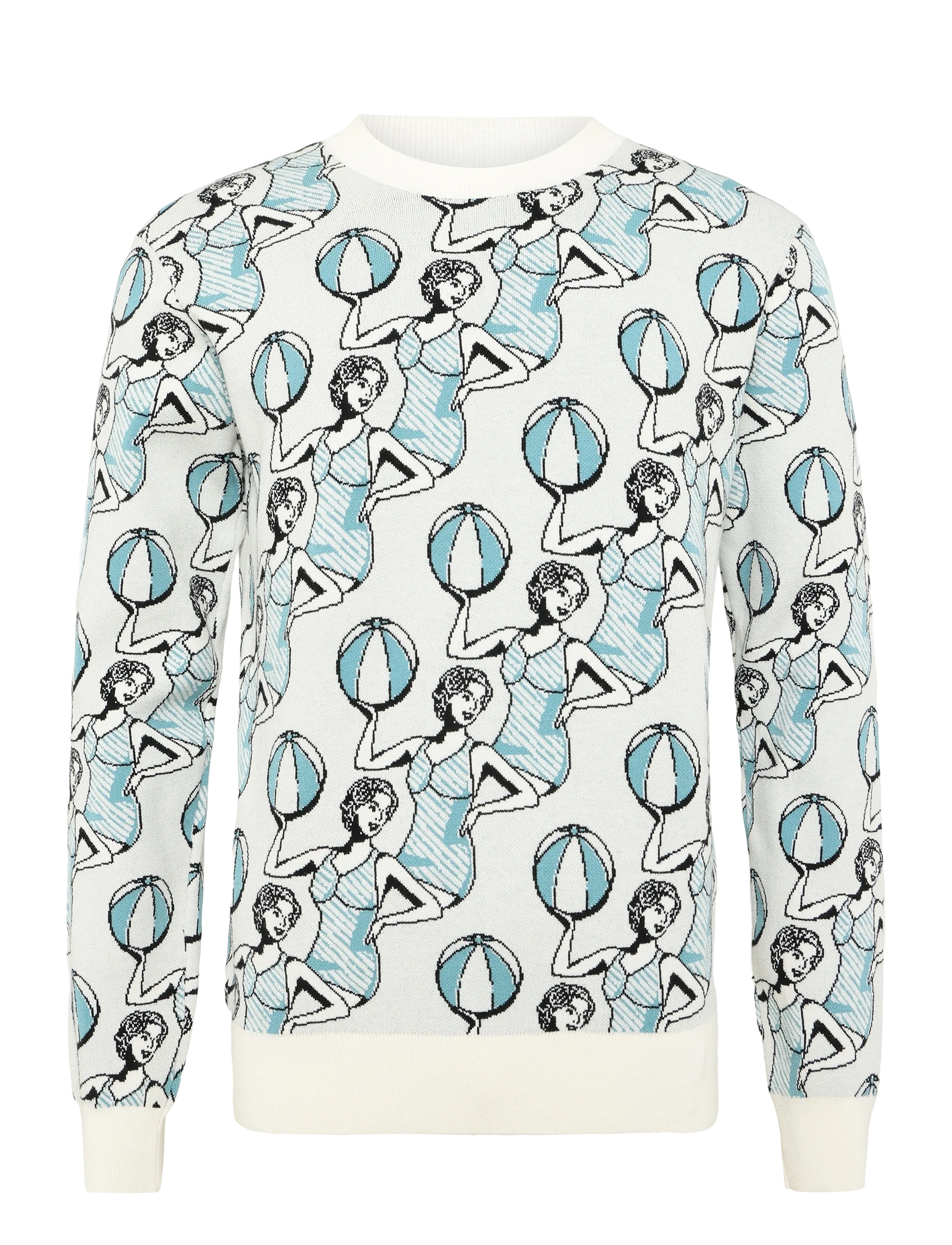 Maison Kitsune Dancing Girls Comfort Jumper, Mænd, Dansende Piger Striktrøje, Cream, Str: XS