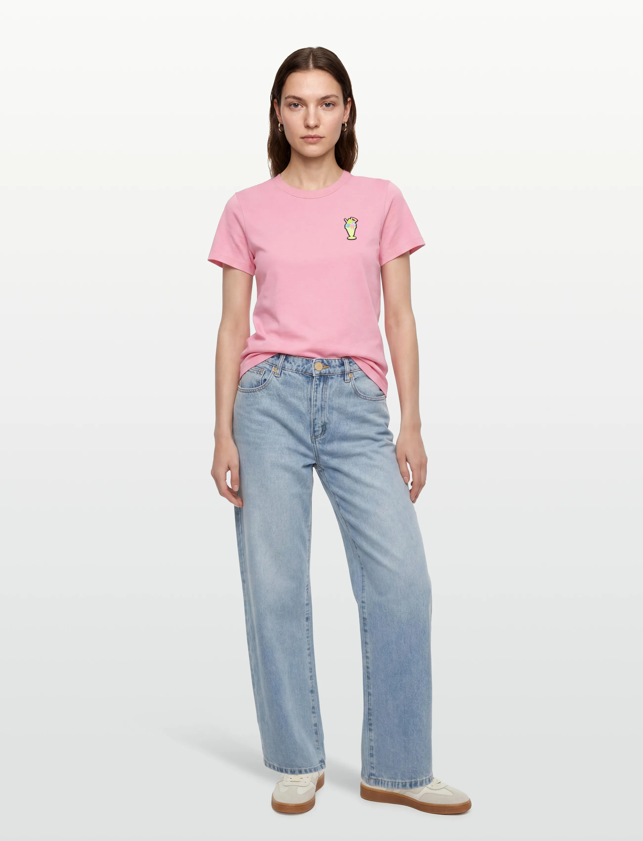 Maison Kitsune Ice Cream Patch Regular Tee-Shirt, Kvinder, Is Applikation T-shirt, Pink, Str: XS
