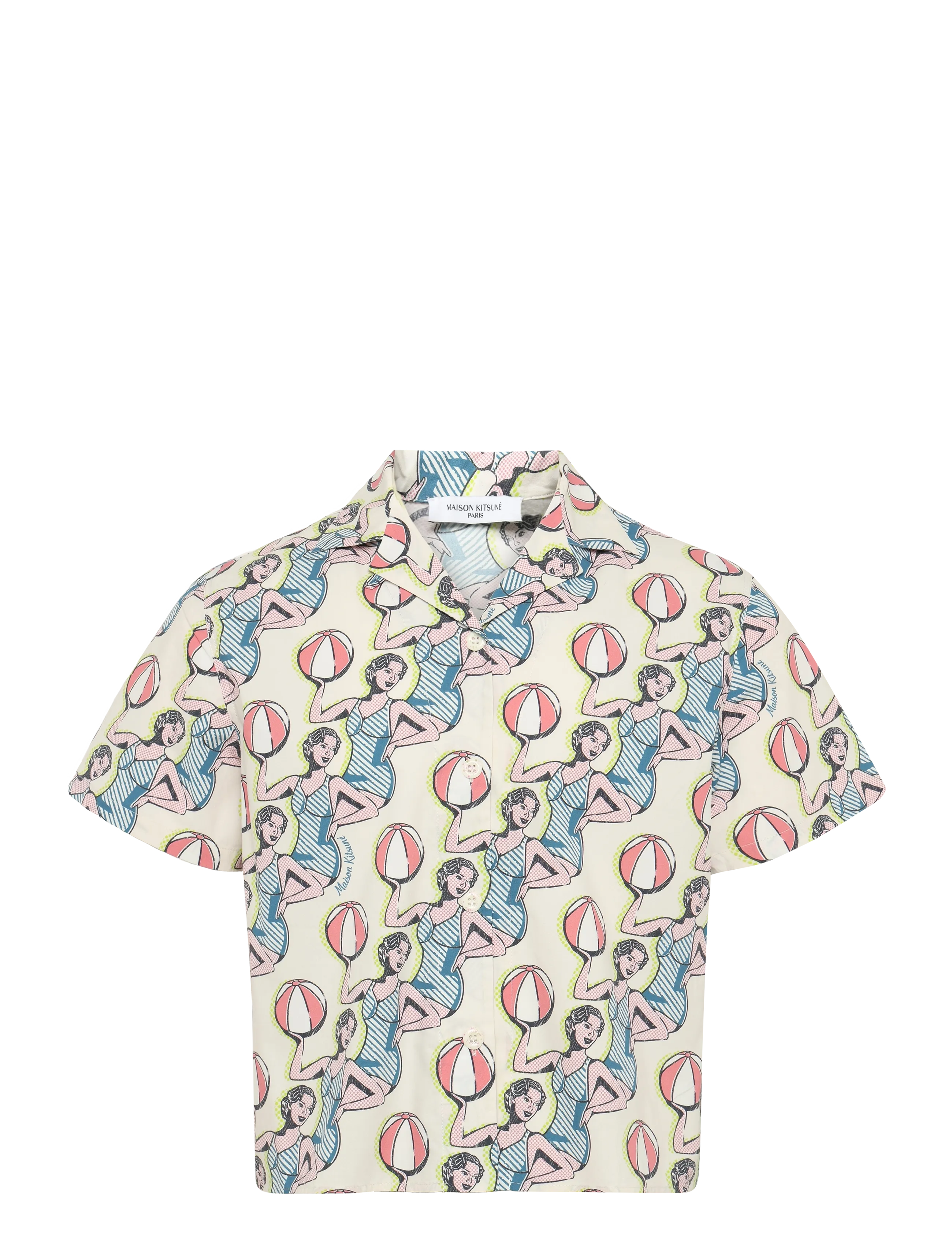 Maison Kitsune Dancing Girls Print Cap Sleeve Shirt, L, Shirts, Creme - Short-sleeved, Frauen