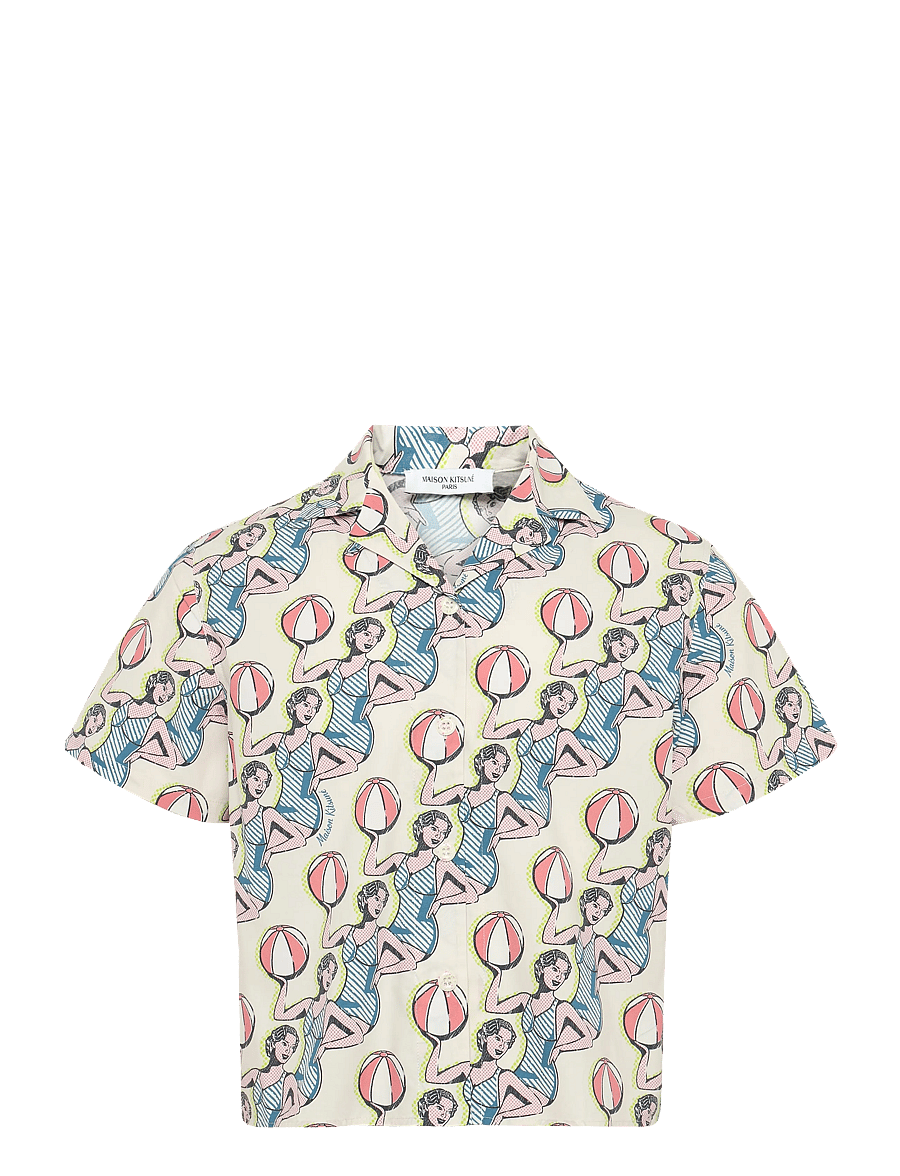 Maison Kitsune - DANCING GIRLS PRINT CAP SLEEVE SHIRT - short-sleeved shirts - multico design - 0