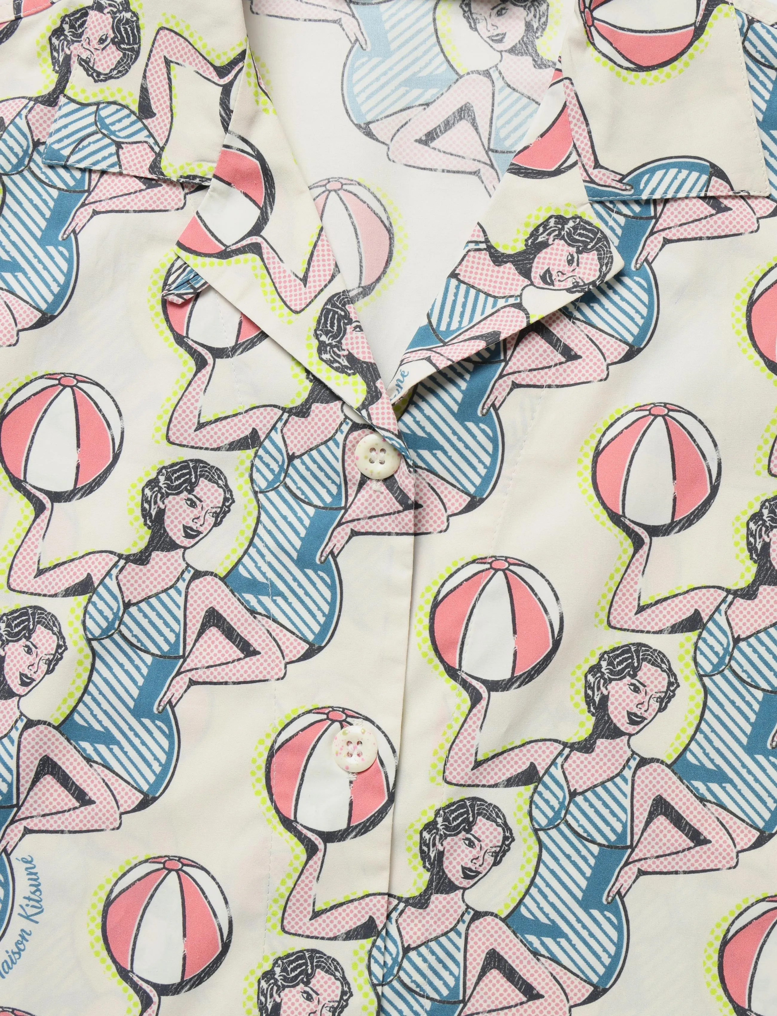 Maison Kitsune - DANCING GIRLS PRINT CAP SLEEVE SHIRT - multico design - 2