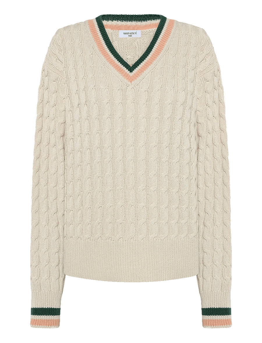 Maison Kitsune - MAISON KITSUNE CREST CABLE JUMPER - jumpers - ecru - 1