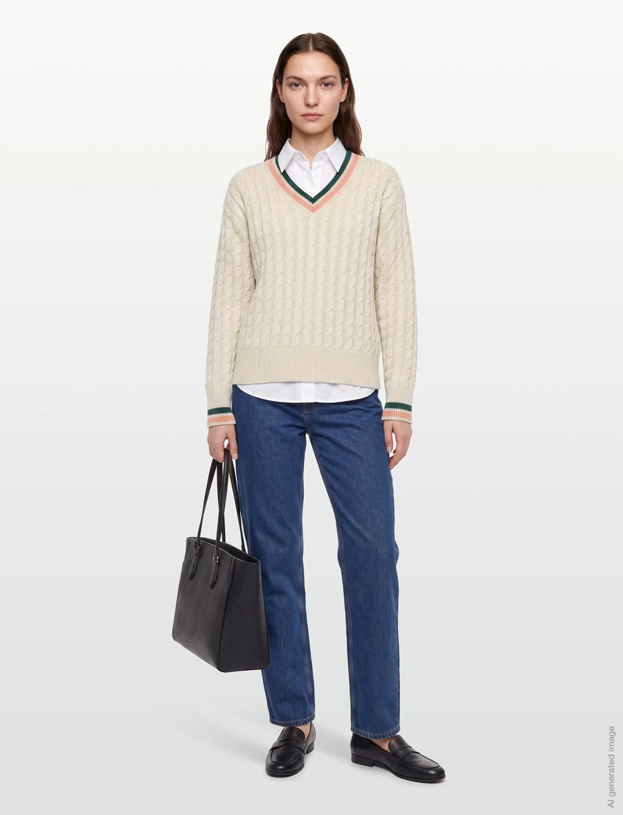 Maison Kitsune - MAISON KITSUNE CREST CABLE JUMPER - jumpers - ecru - 0