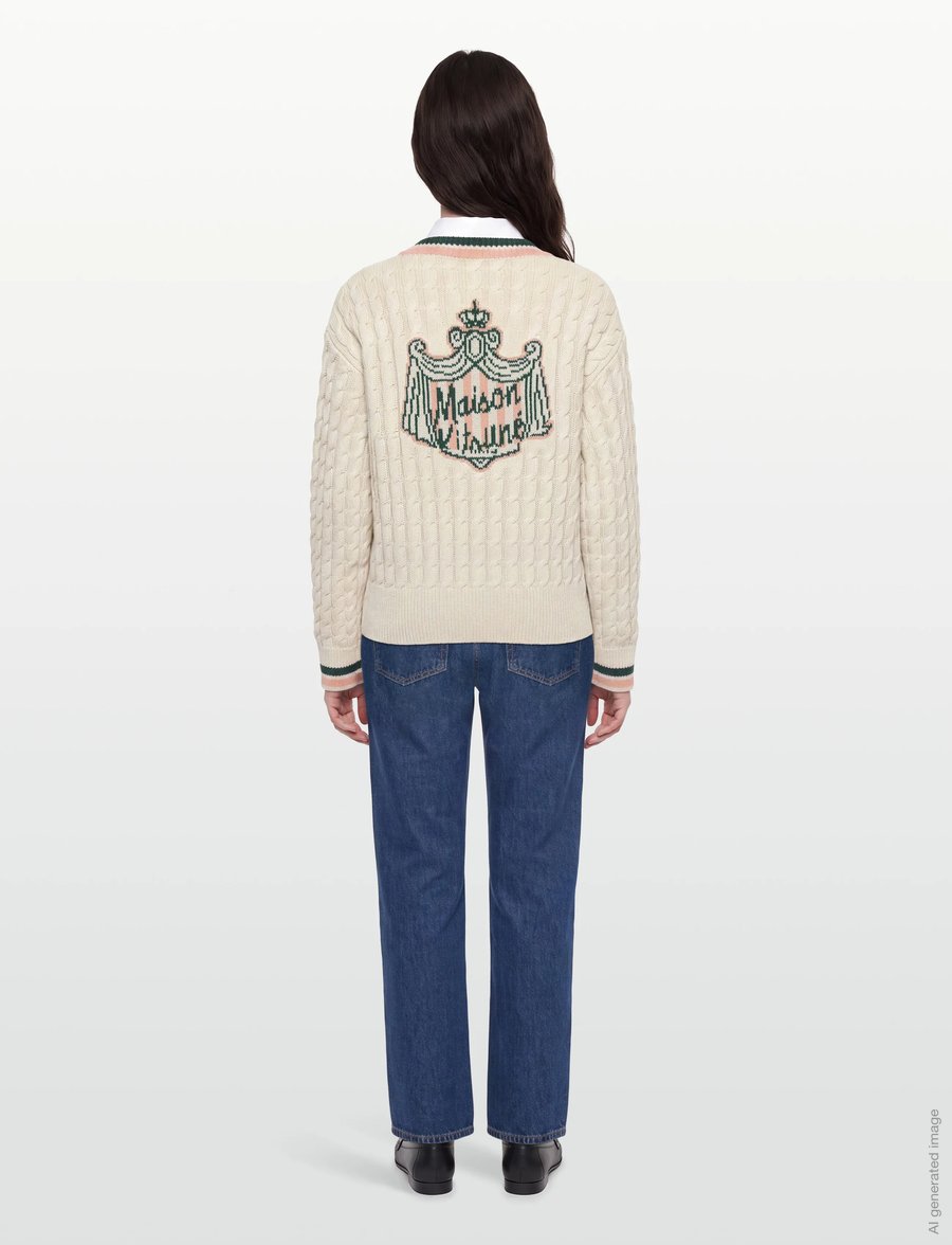 Maison Kitsune - MAISON KITSUNE CREST CABLE JUMPER - jumpers - ecru - 4