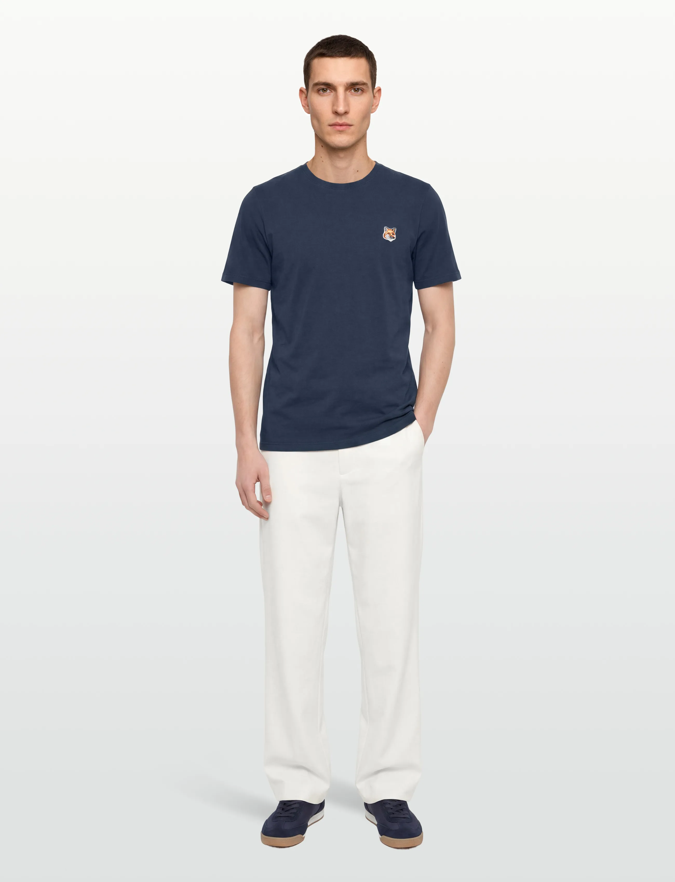 Maison Kitsune Fox Head Patch Regular Tee-Shirt, Mænd, Regular Fit Patch T-Shirt, Navy, Str: XS