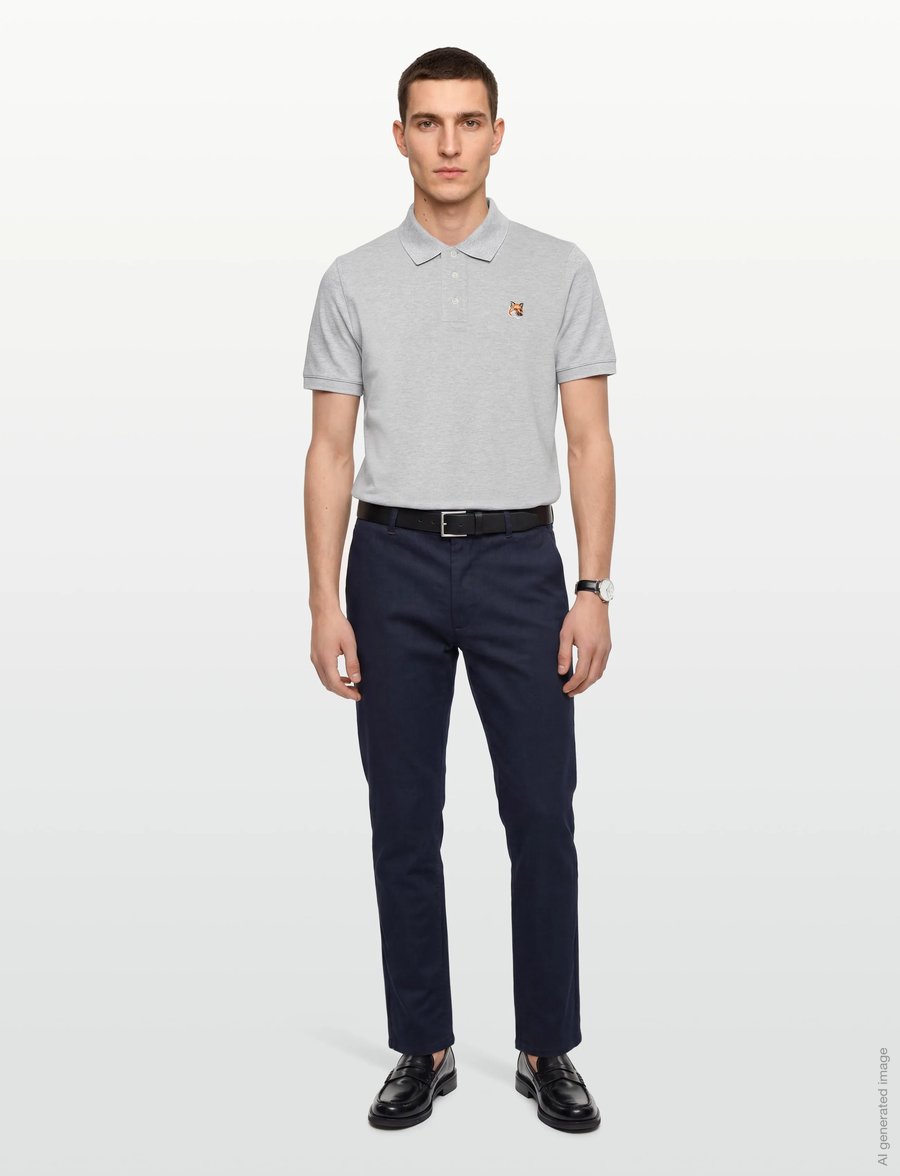 Maison Kitsune - FOX HEAD PATCH REGULAR POLO - polostrik - light grey melange - 0