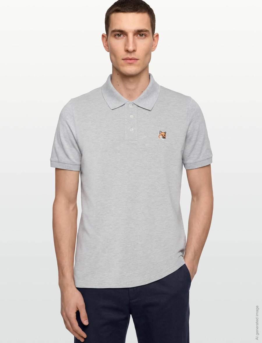 Maison Kitsune - FOX HEAD PATCH REGULAR POLO - polostrik - light grey melange - 3