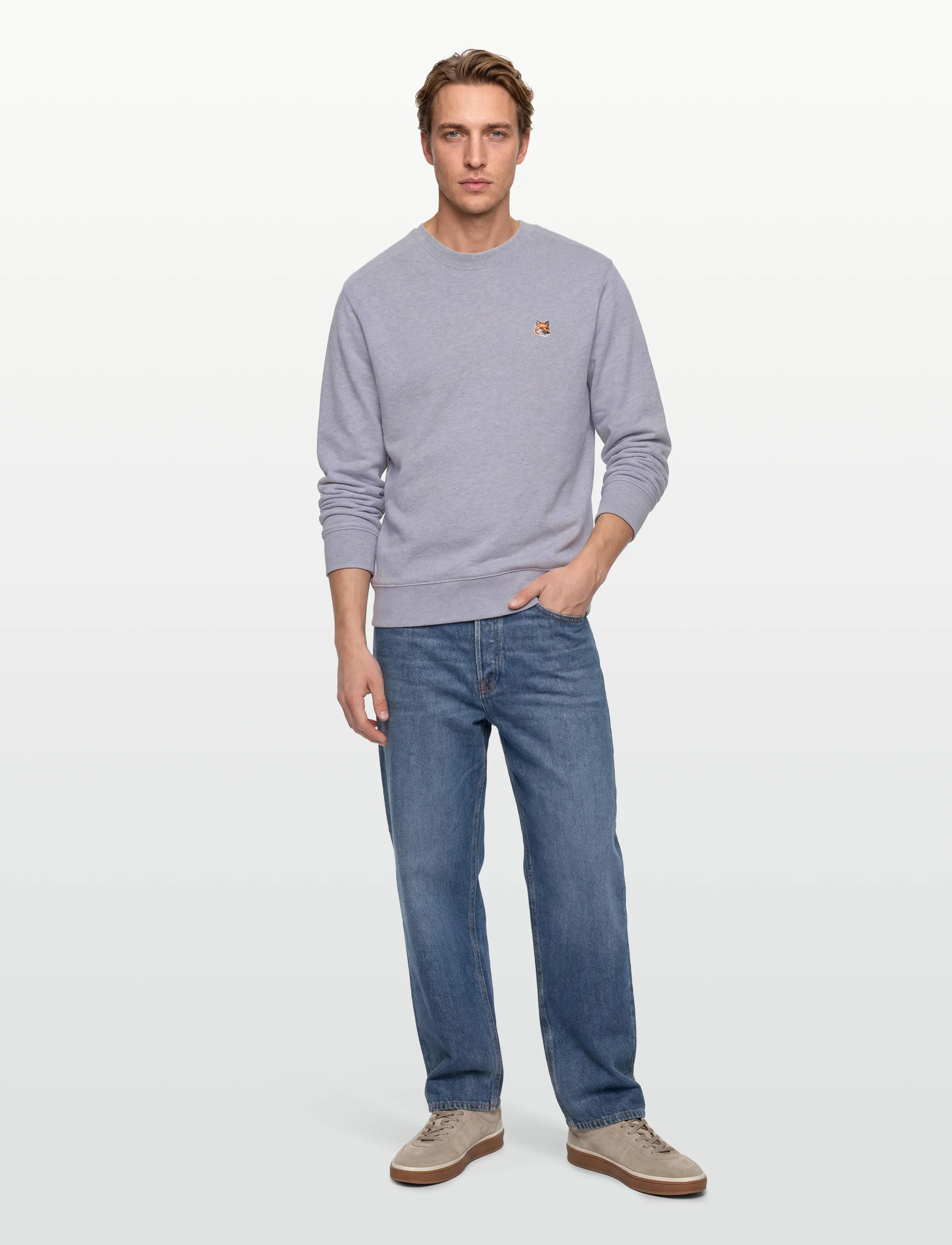 Maison Kitsune FOX HEAD PATCH REGULAR SWEATSHIRT - Kläder - LIGHTGREYMELANGE / grey