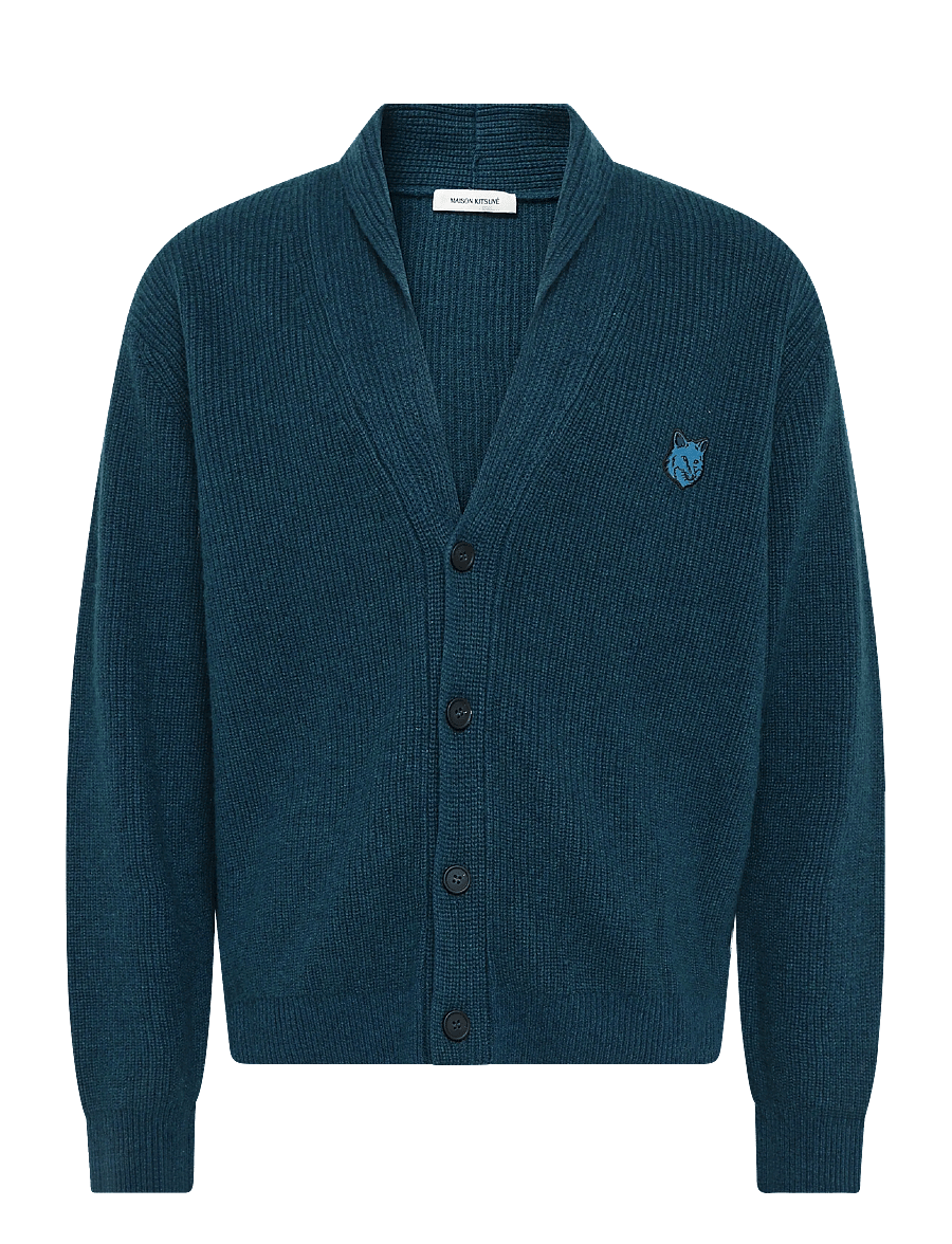Maison Kitsune - BOLD FOX HEAD PATCH COMFORT RIBBED CARDIGAN - cardigans - sapphire - 1