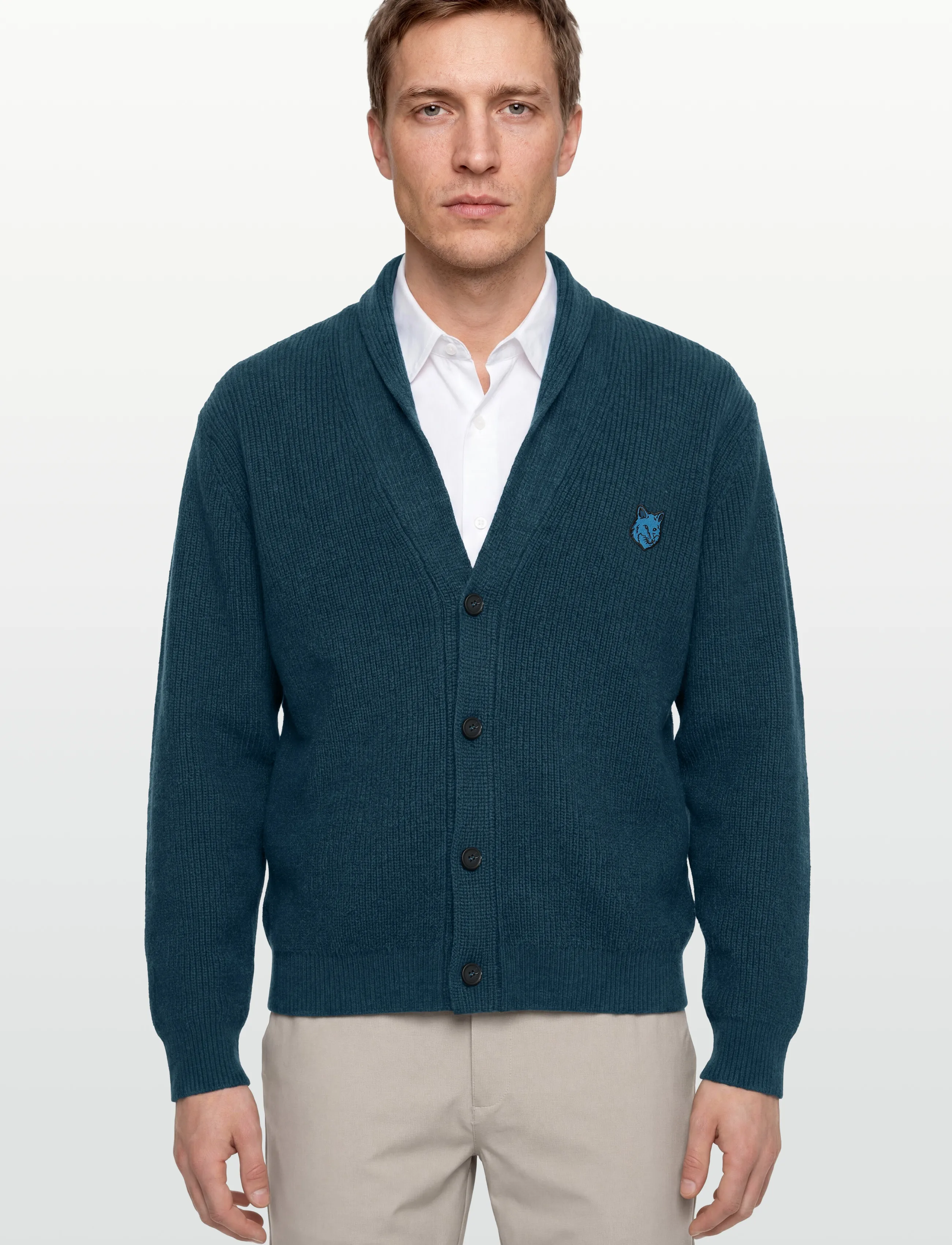 Maison Kitsune - BOLD FOX HEAD PATCH COMFORT RIBBED CARDIGAN - kardiganid - sapphire - 3