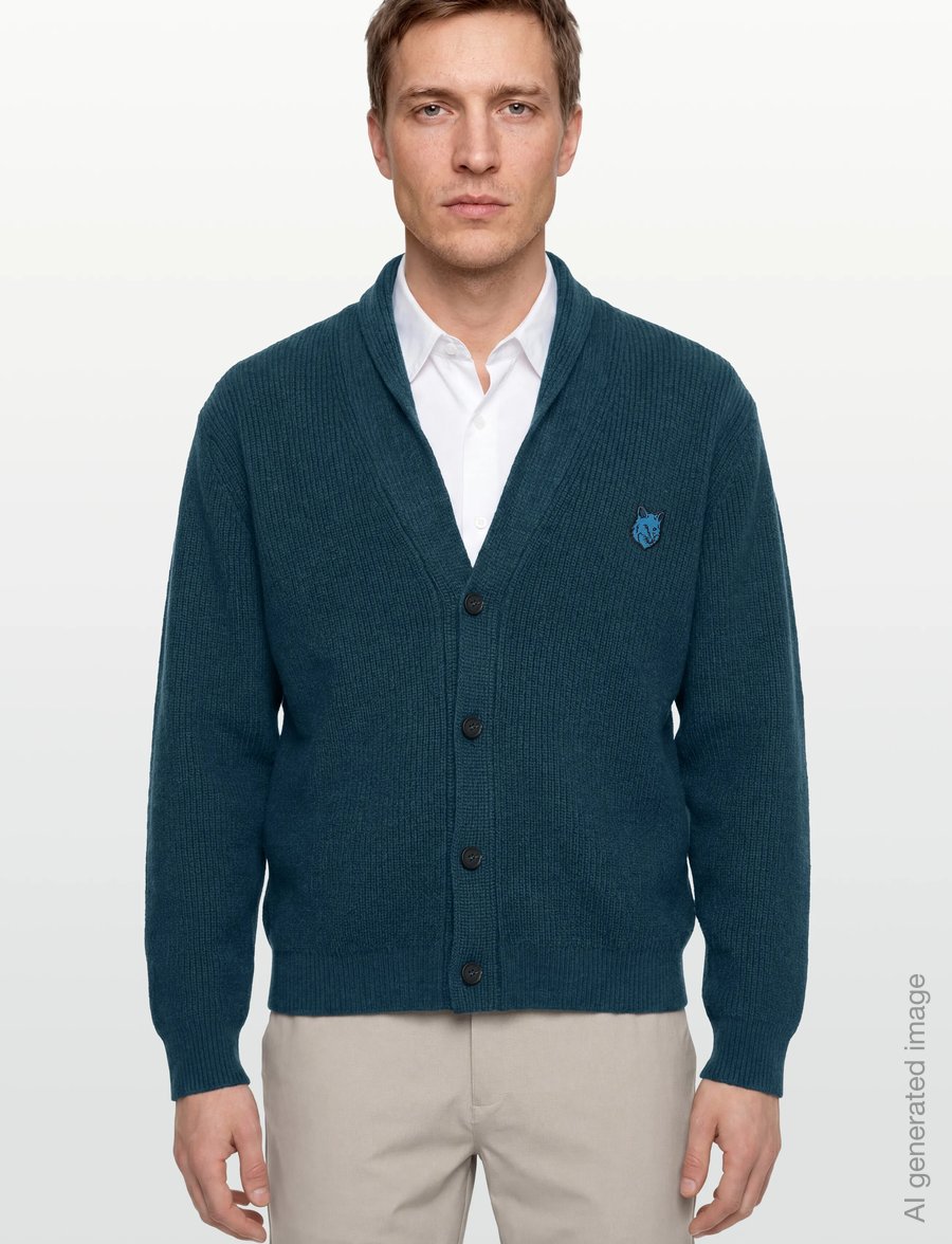 Maison Kitsune - BOLD FOX HEAD PATCH COMFORT RIBBED CARDIGAN - cardigans - sapphire - 3