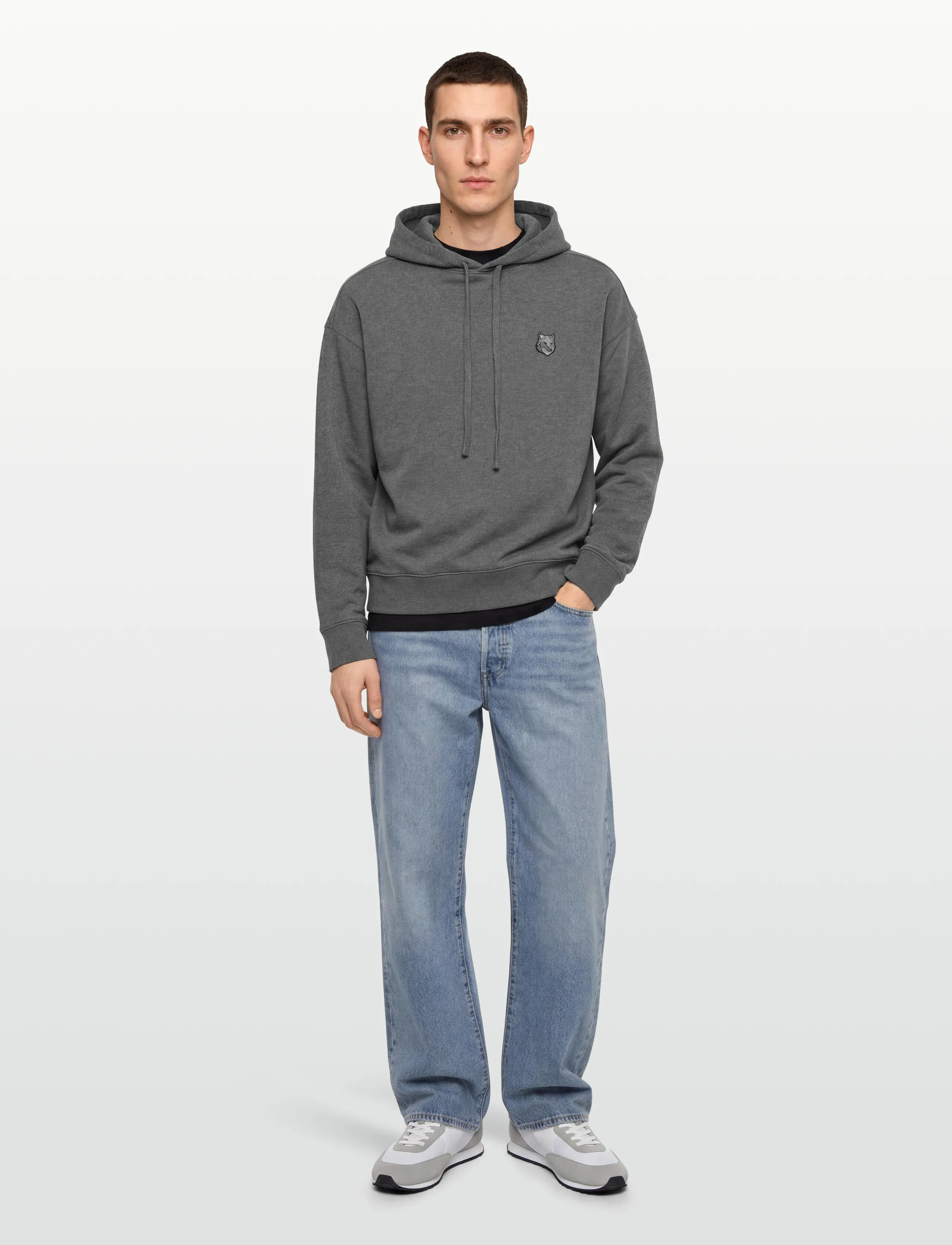 Maison Kitsune BOLD FOX HEAD PATCH OVERSIZE HOODIE - Sweatshirts - DARK GREY MELANGE / grey