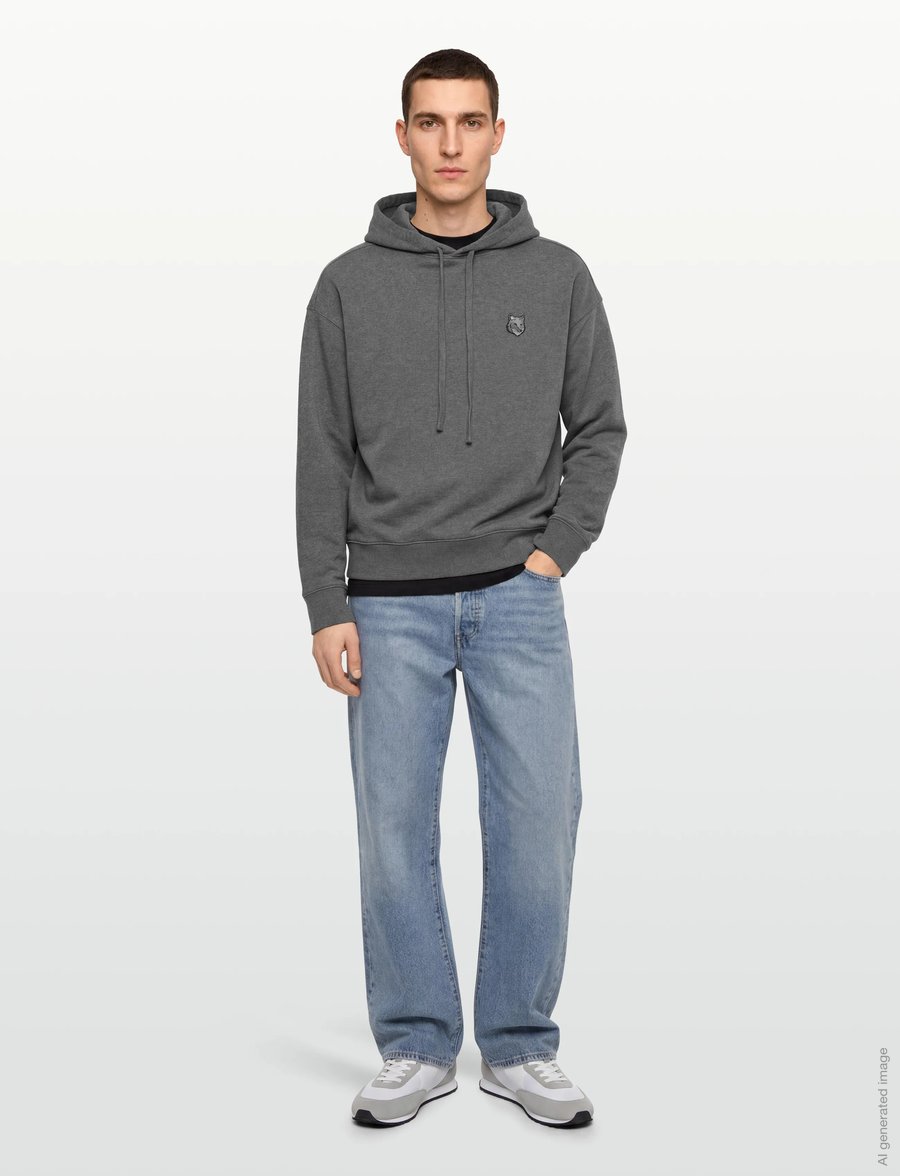 Maison Kitsune - BOLD FOX HEAD PATCH OVERSIZE HOODIE - hoodies - dark grey melange - 0
