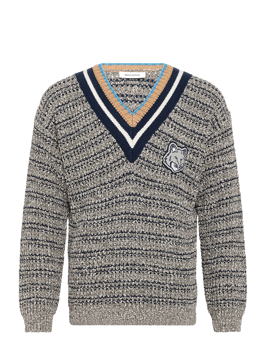 Maison Kitsune - BOLD FOX HEAD CRAFTY COMFORT JUMPER - v-kaelusega - black/white/beige - 1