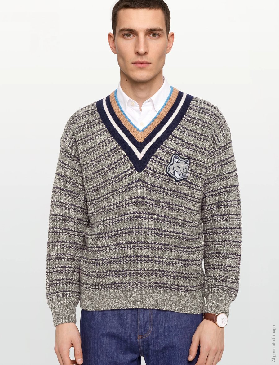 Maison Kitsune - BOLD FOX HEAD CRAFTY COMFORT JUMPER - v-kaelusega - black/white/beige - 3