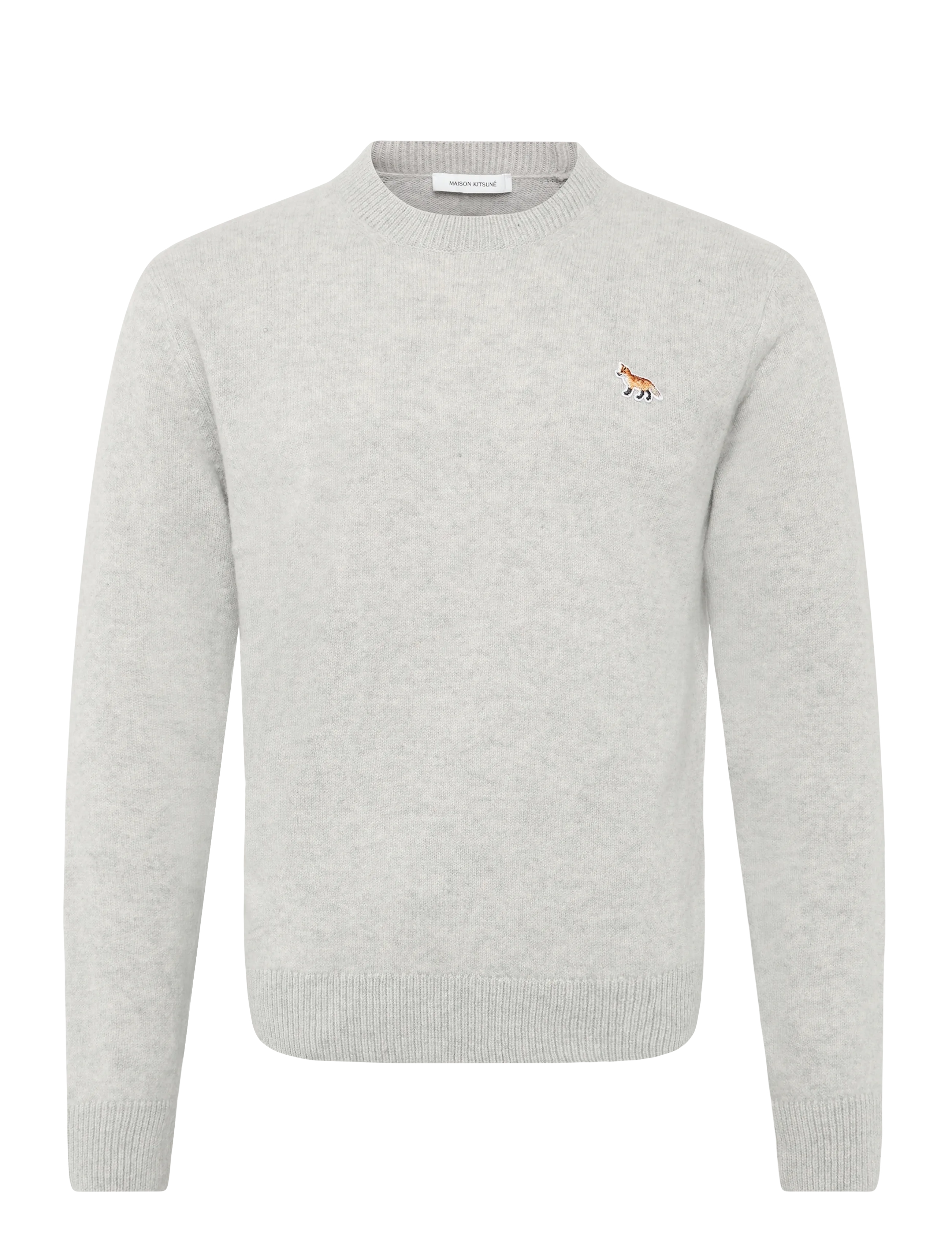 Maison Kitsune Baby Fox Patch Regular Jumper, Mænd, Ræve Patch Rund Hals Striktrøje, Grå, Str: S