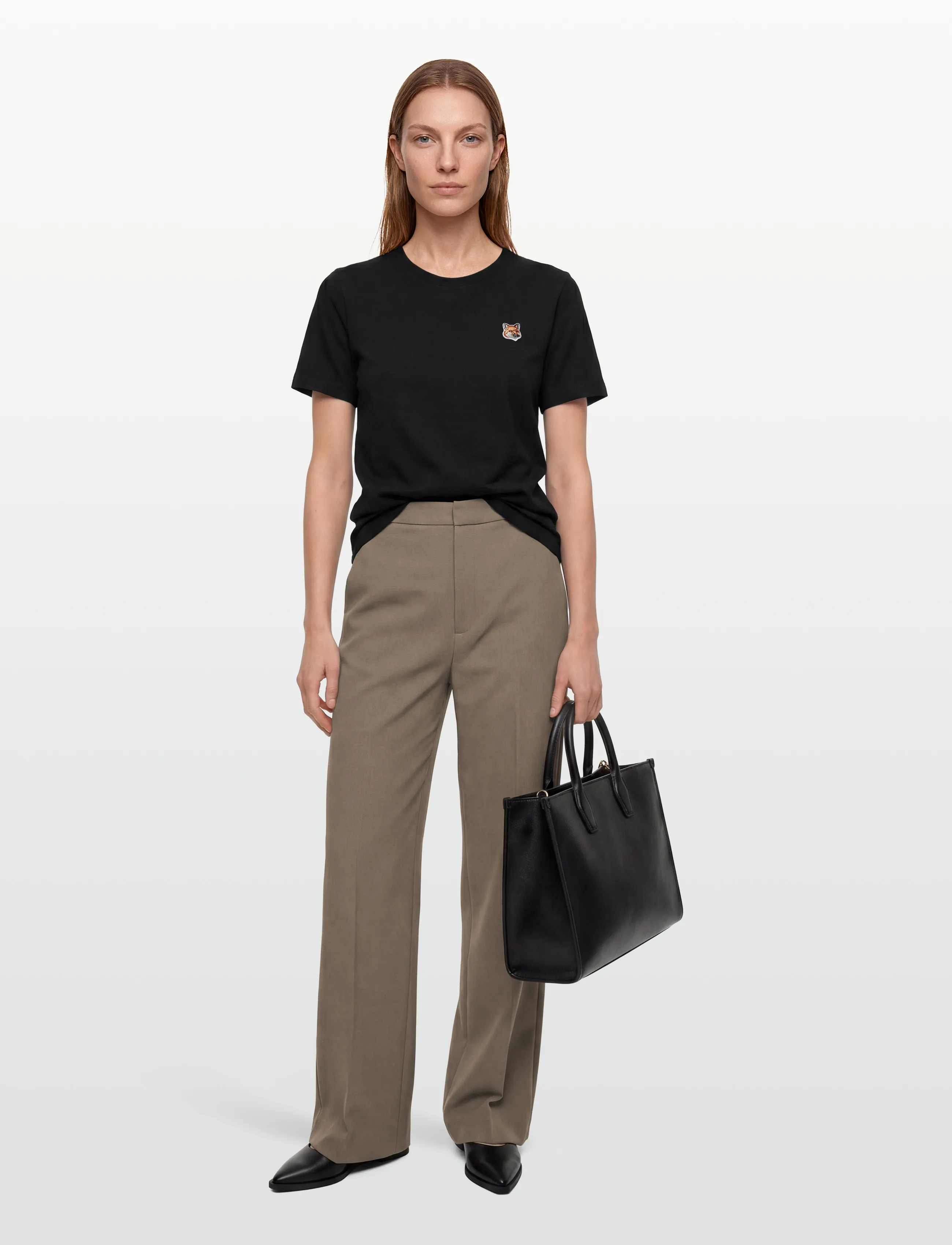Maison Kitsune Fox Head Patch Regular Tee-Shirt, Kvinder, Rævehoved Patch T-Shirt, Sort, Str: S
