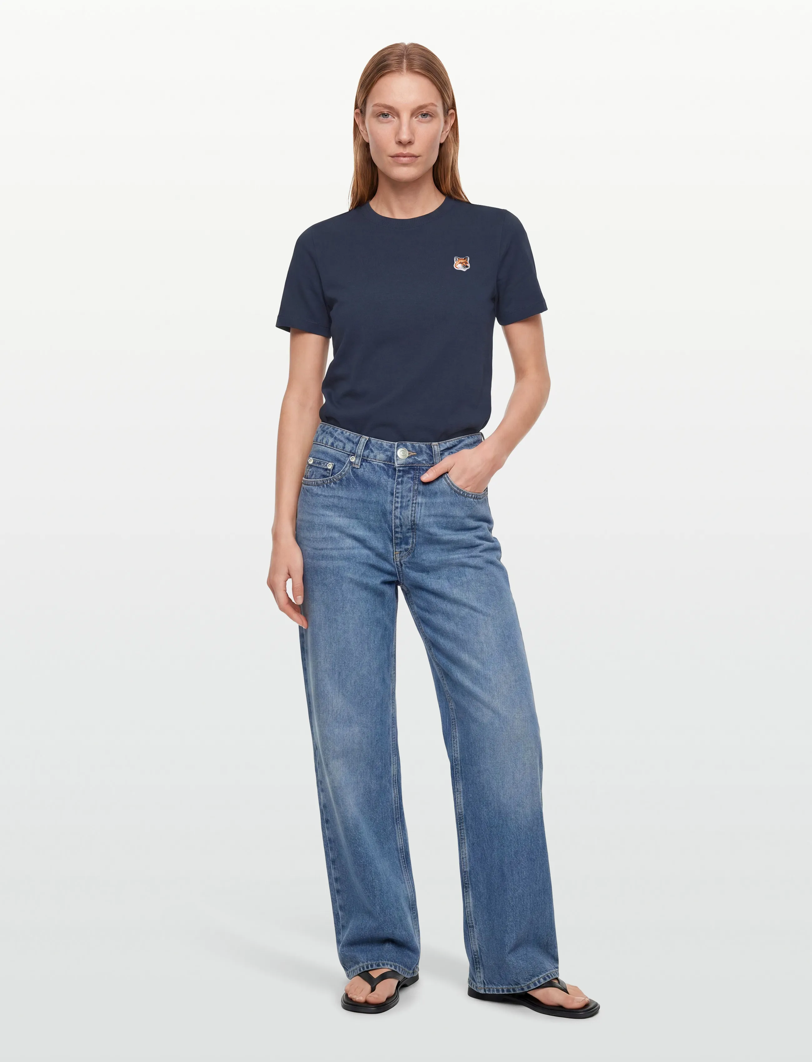 Maison Kitsune Fox Head Patch Regular Tee-Shirt, Regular Fit Patch T-shirt, Navy, Str: M