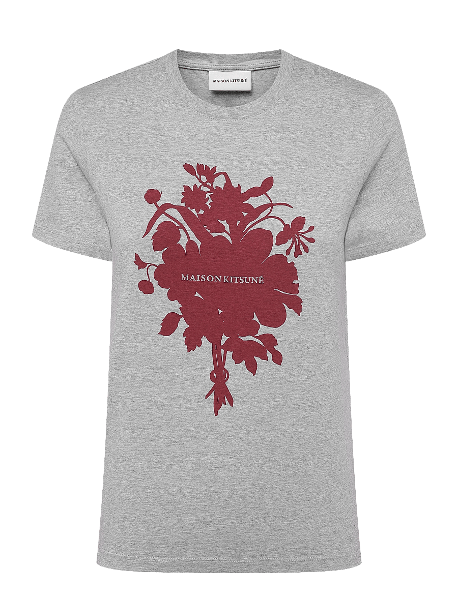 Maison Kitsune - FESTIVE FLOWER BOUQUET REGULAR TEE-SHIRT - t-shirts - light grey melange - 0