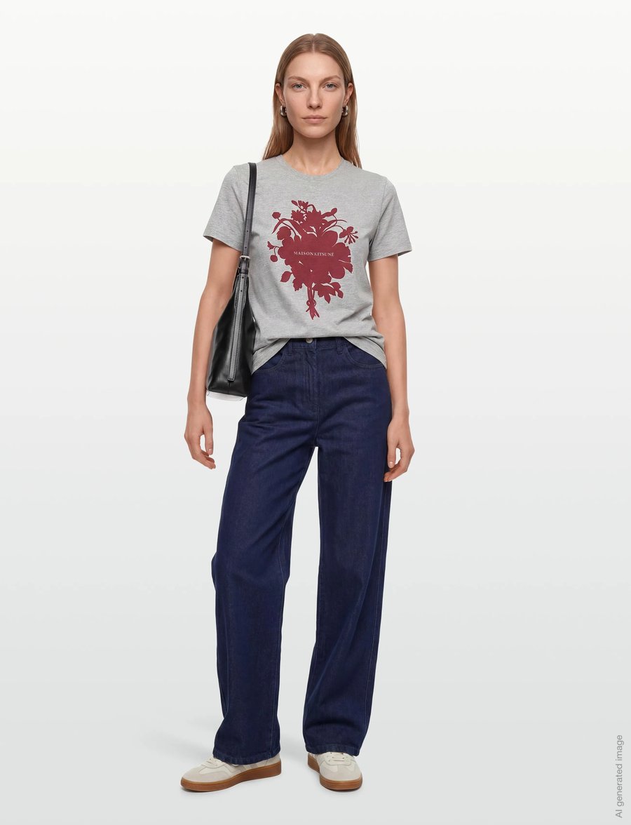 Maison Kitsune - FESTIVE FLOWER BOUQUET REGULAR TEE-SHIRT - t-särgid - light grey melange - 0
