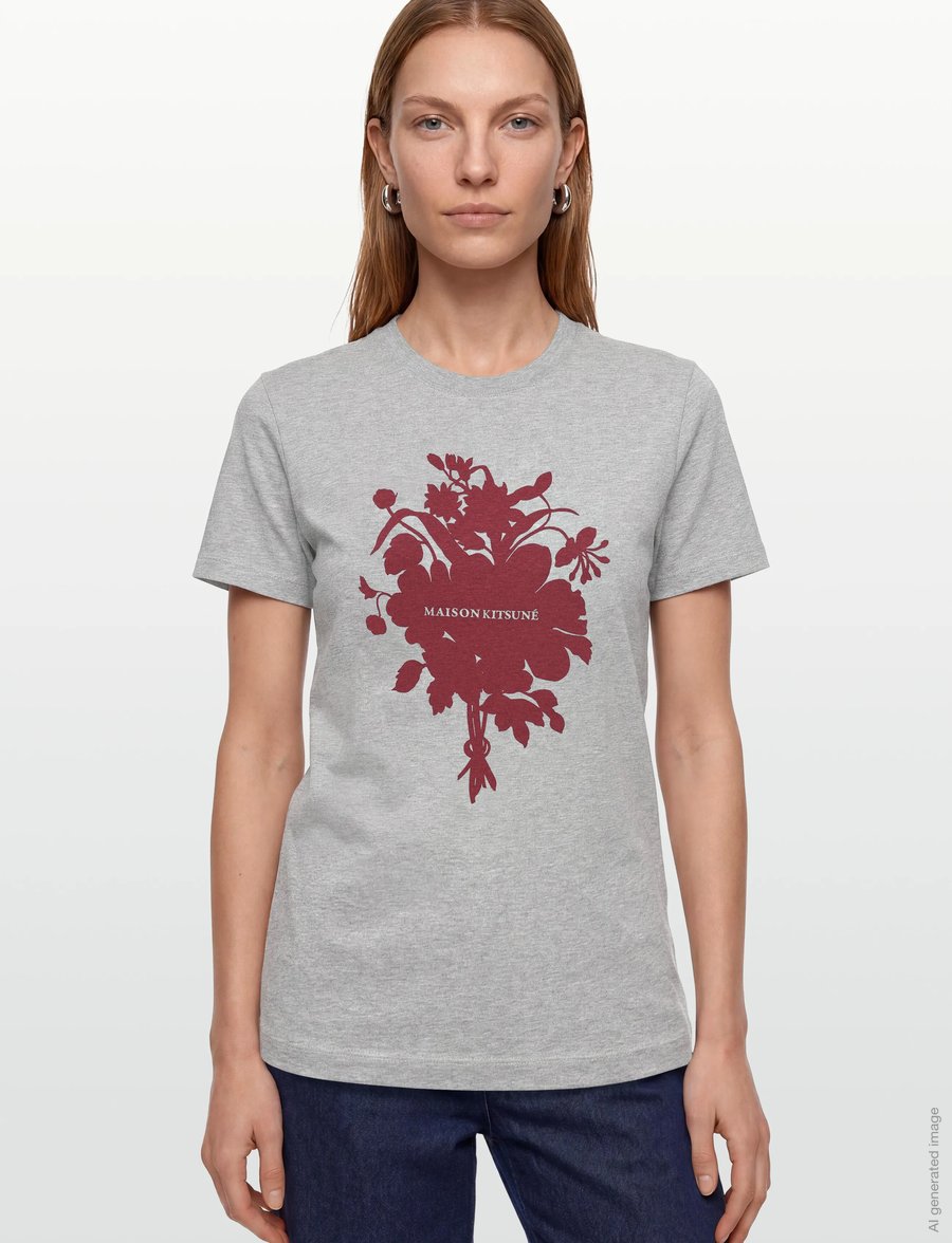 Maison Kitsune - FESTIVE FLOWER BOUQUET REGULAR TEE-SHIRT - t-särgid - light grey melange - 3