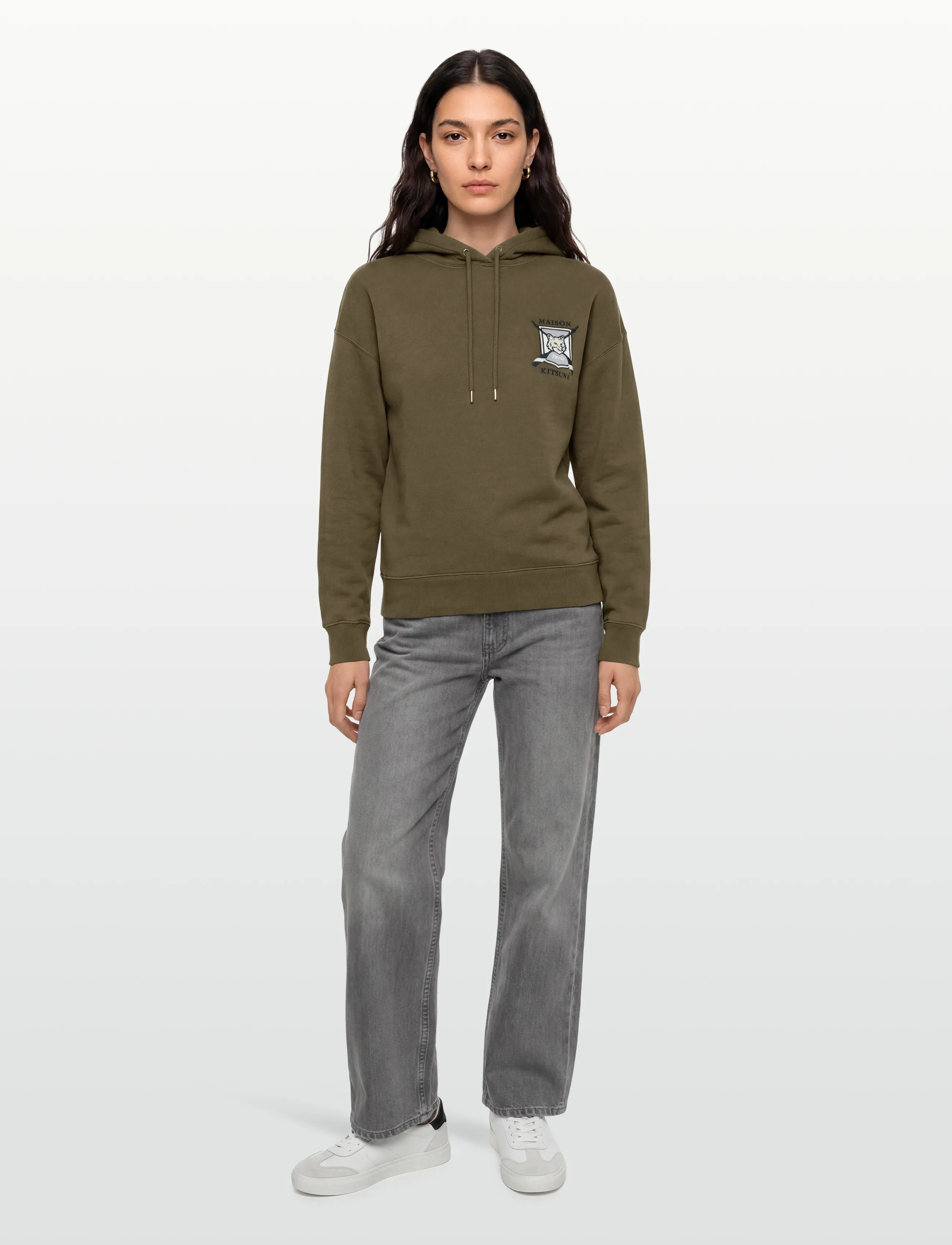 Maison Kitsune - COLLEGE FOX EMBROIDERED COMFORT HOODIE - hoodies - khaki - 0