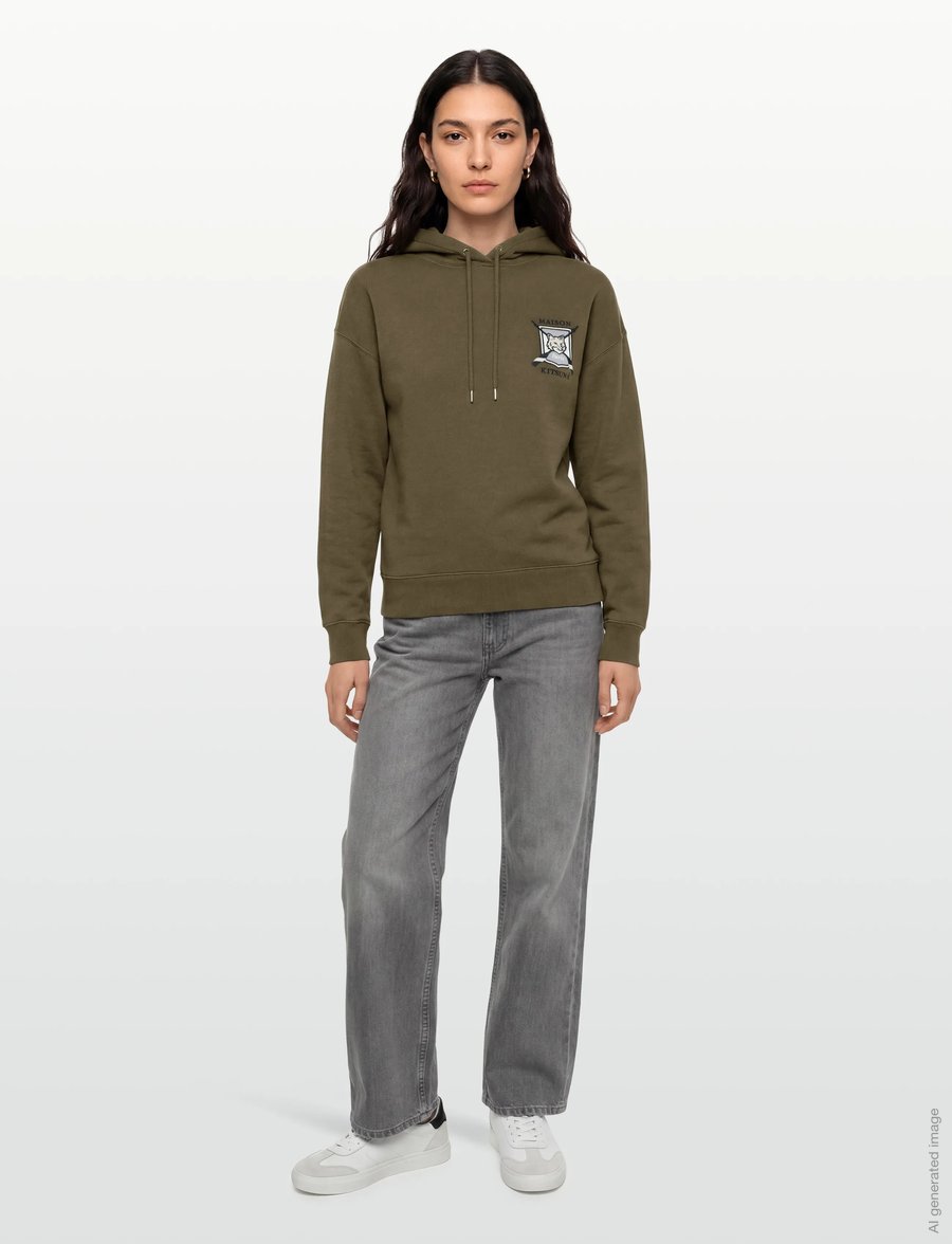 Maison Kitsune - COLLEGE FOX EMBROIDERED COMFORT HOODIE - hoodies - khaki - 0