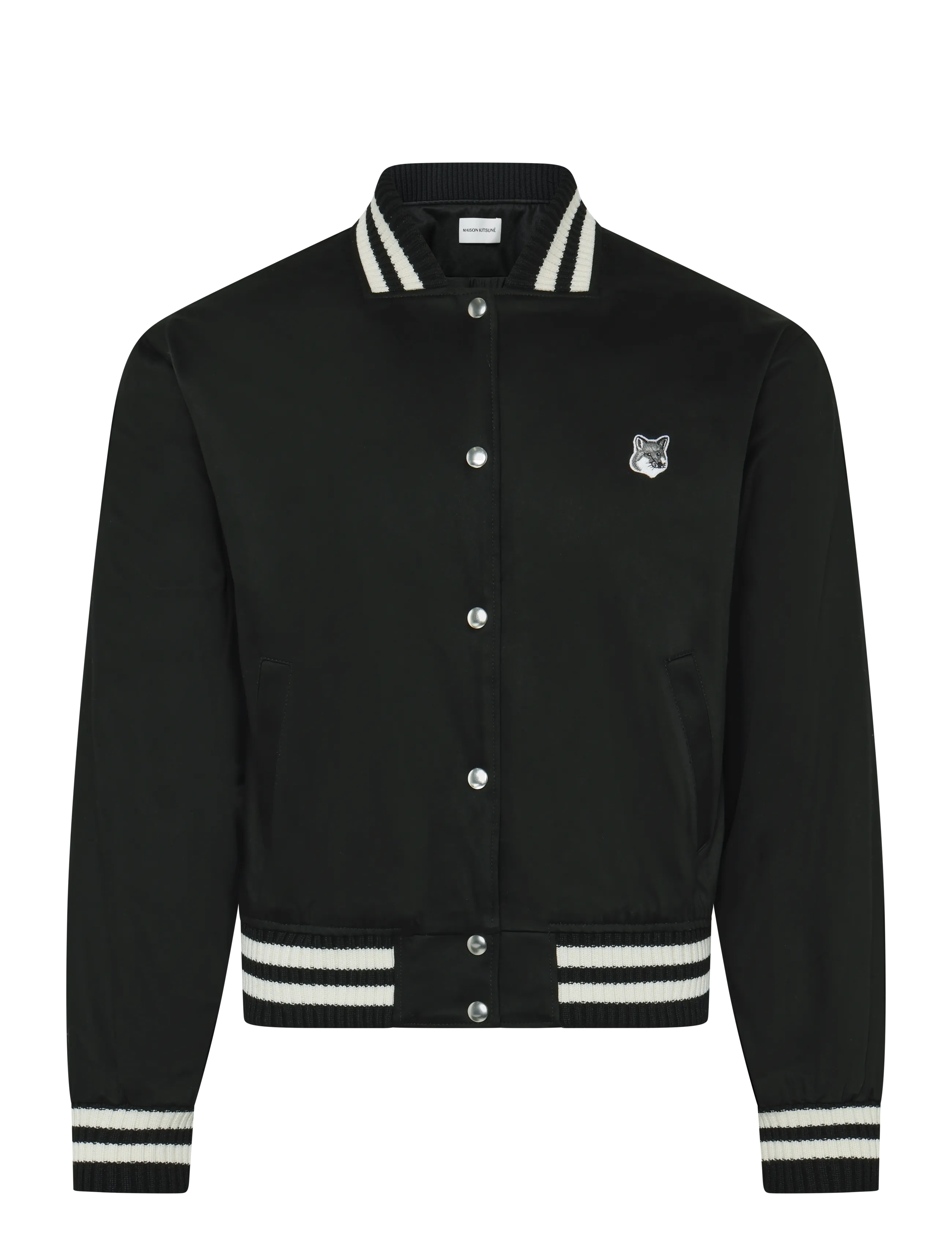 Maison Kitsune - TEDDY BLOUSON IN COTTON WITH GREY FOX HEAD - frühlingsjacken - black - 1